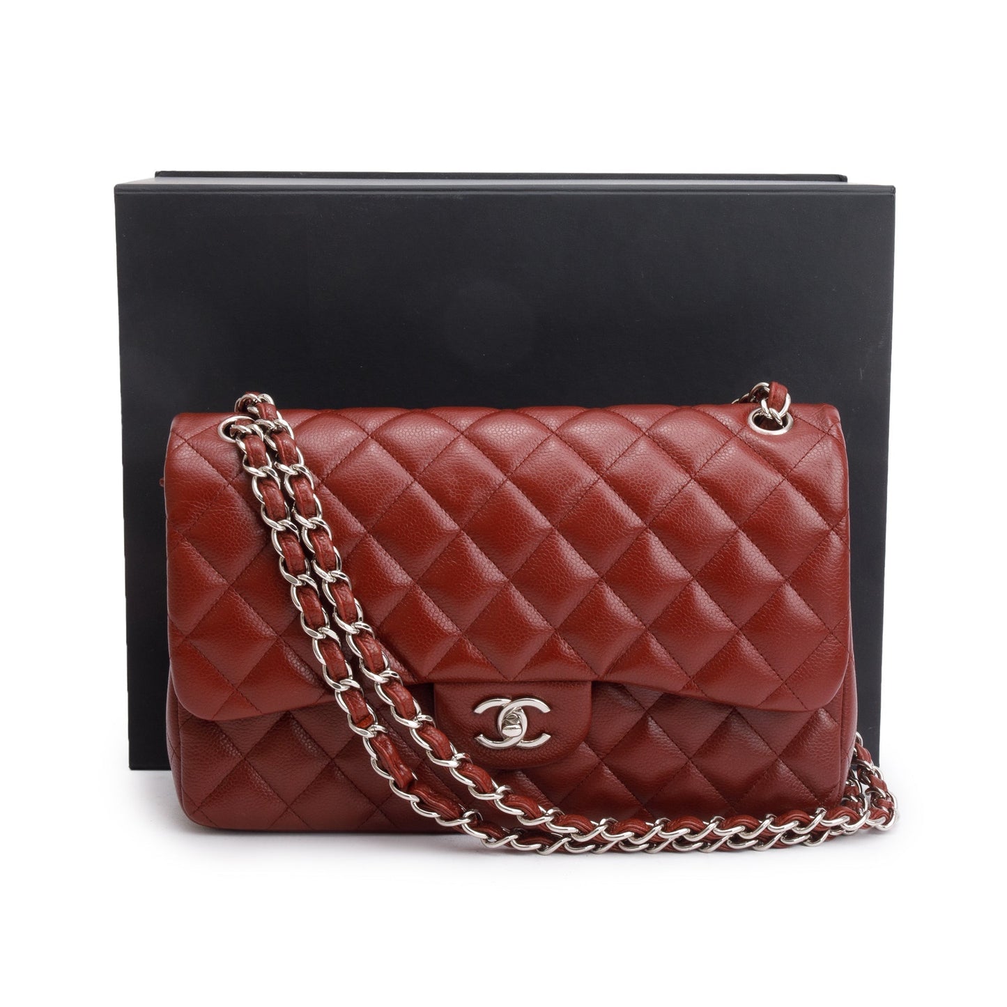 Chanel Quilted Caviar Classic Jumbo Double Leather Red Travel Bag