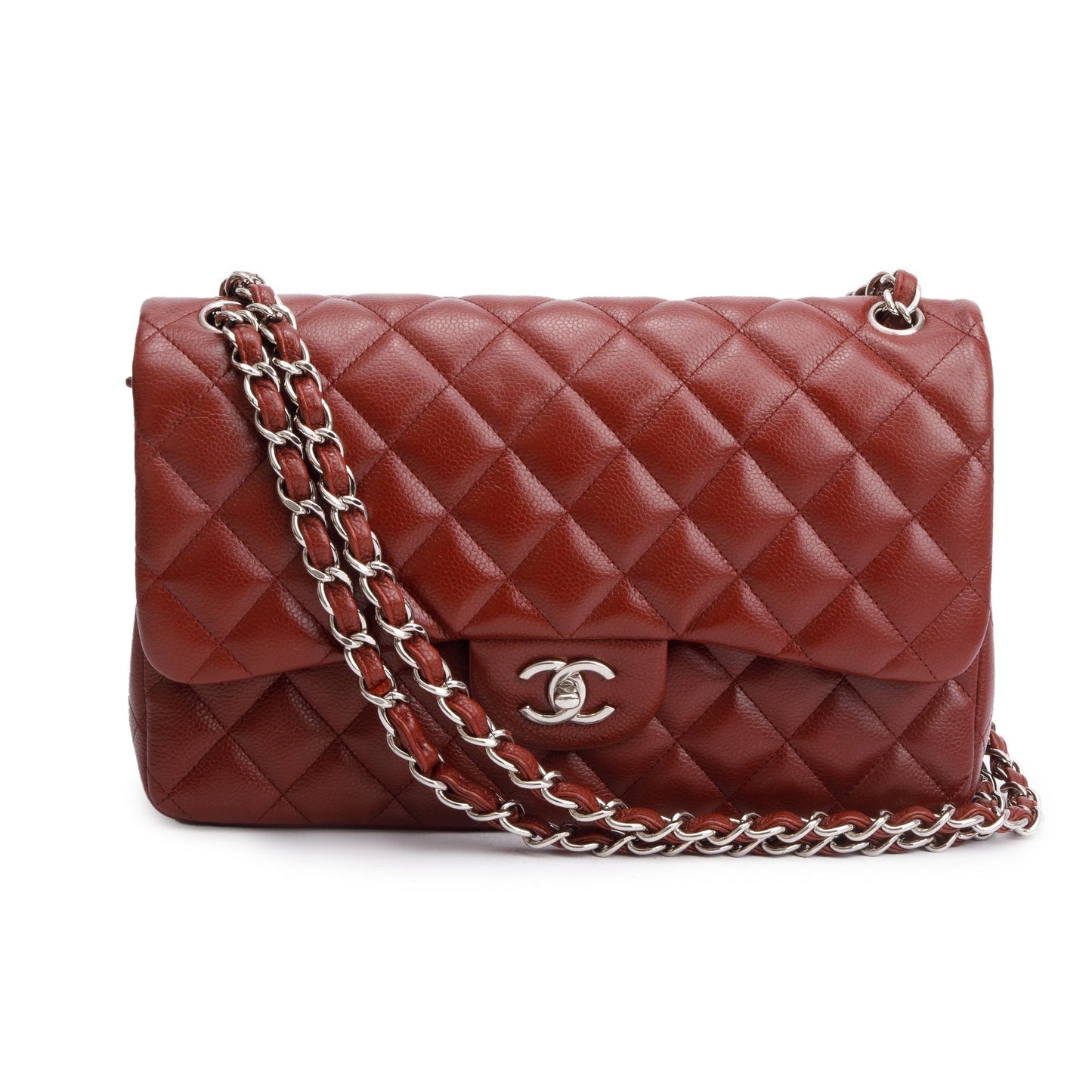 Chanel Quilted Caviar Classic Jumbo Double Leather Red Travel Bag