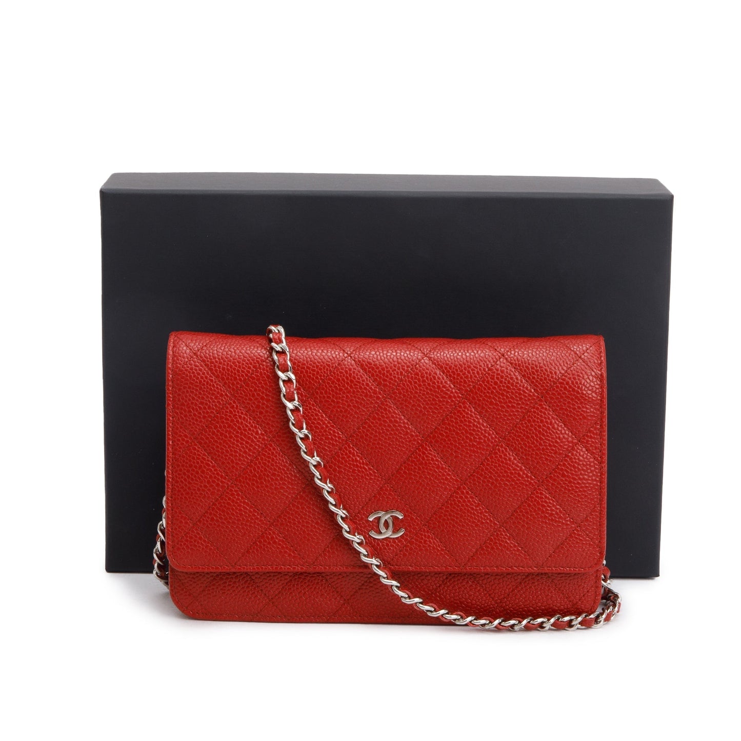 Chanel Quilted Caviar Classic on Leather Red Wallet Case 3