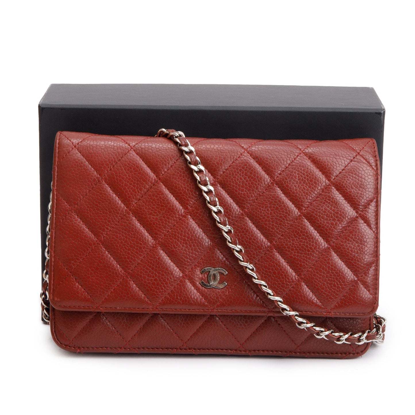 Chanel Quilted Caviar Classic on Leather Red Wallet Case Authenticity Card