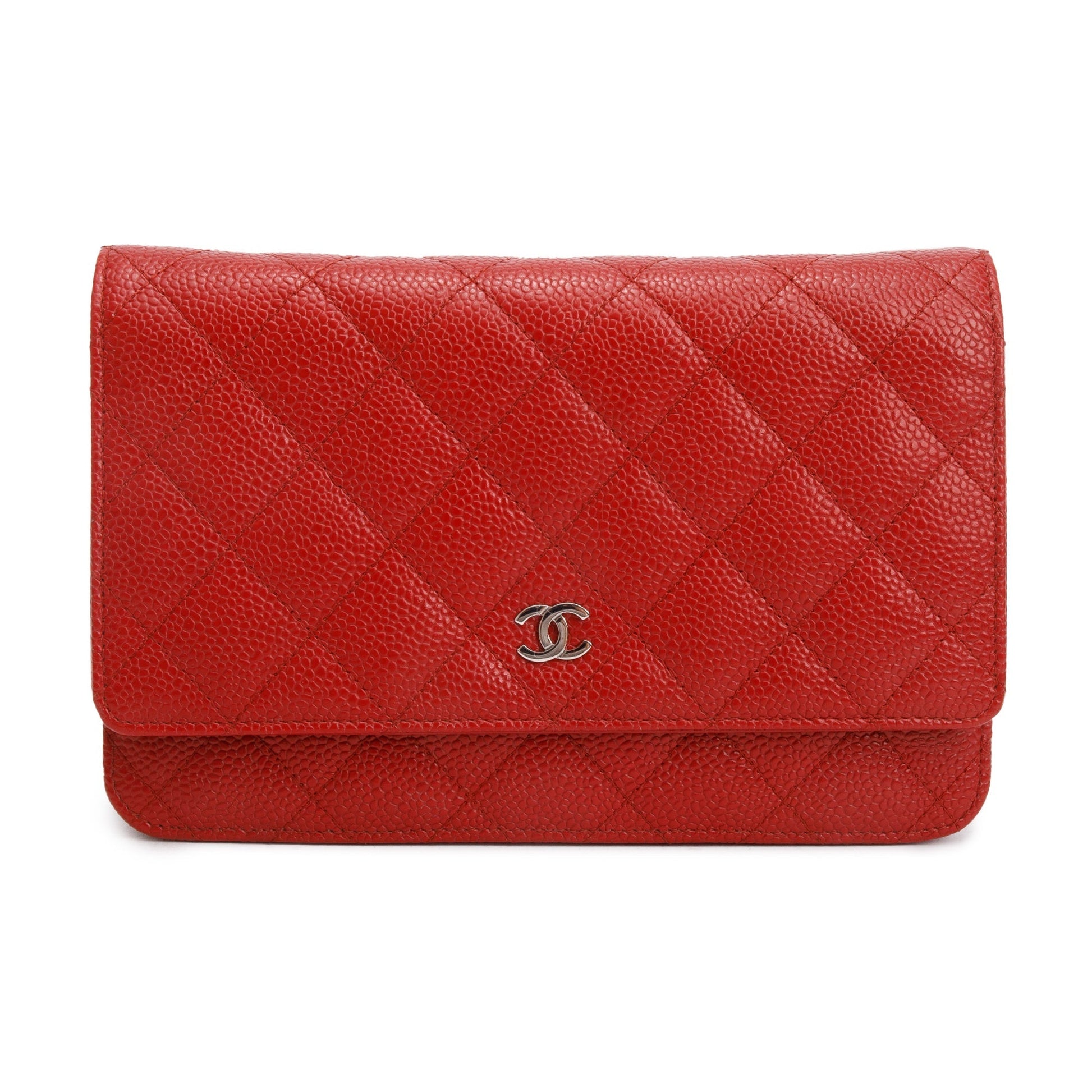 Chanel Quilted Caviar Classic on Leather Red Wallet Case 3