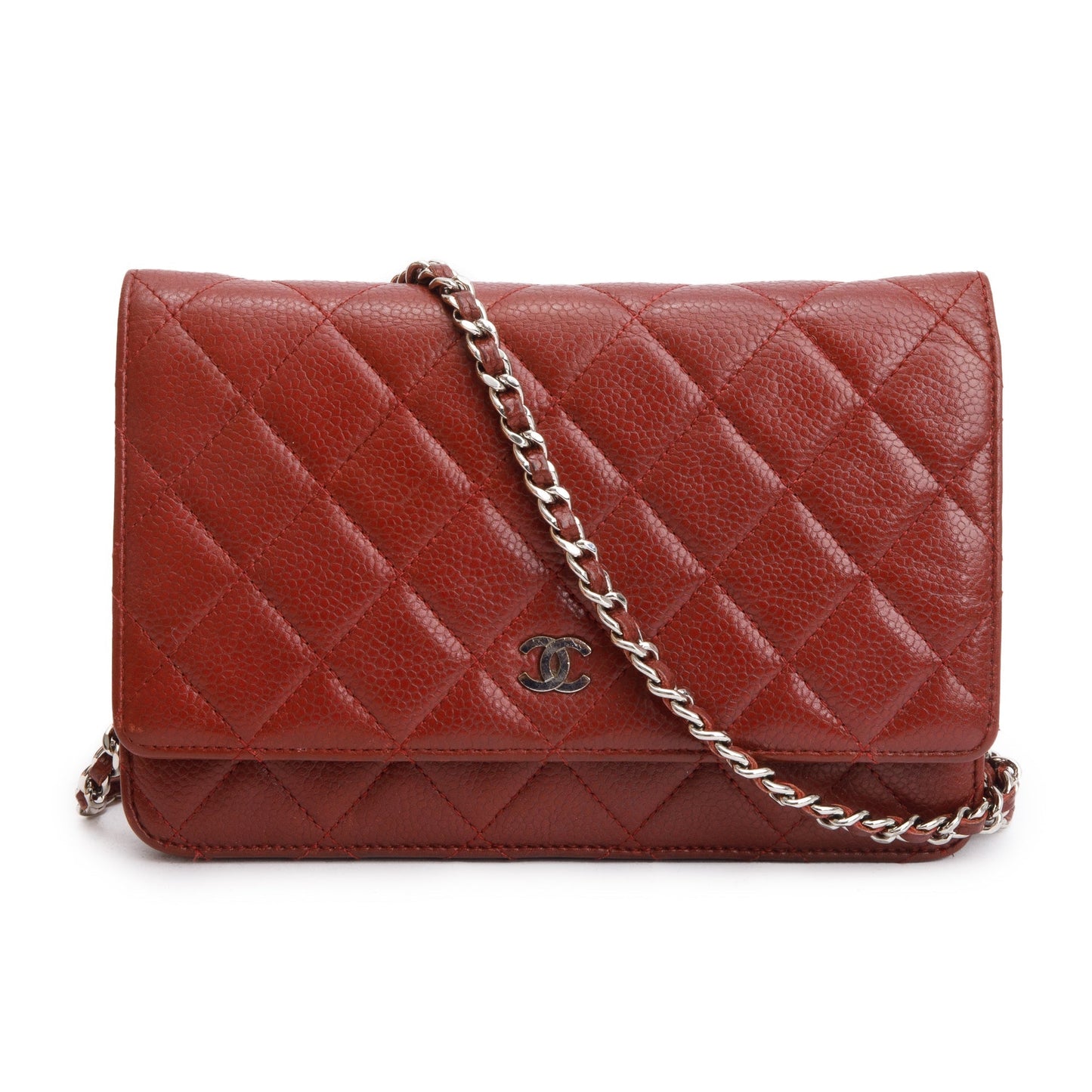 Chanel Quilted Caviar Classic on Leather Red Wallet Case Authenticity Card