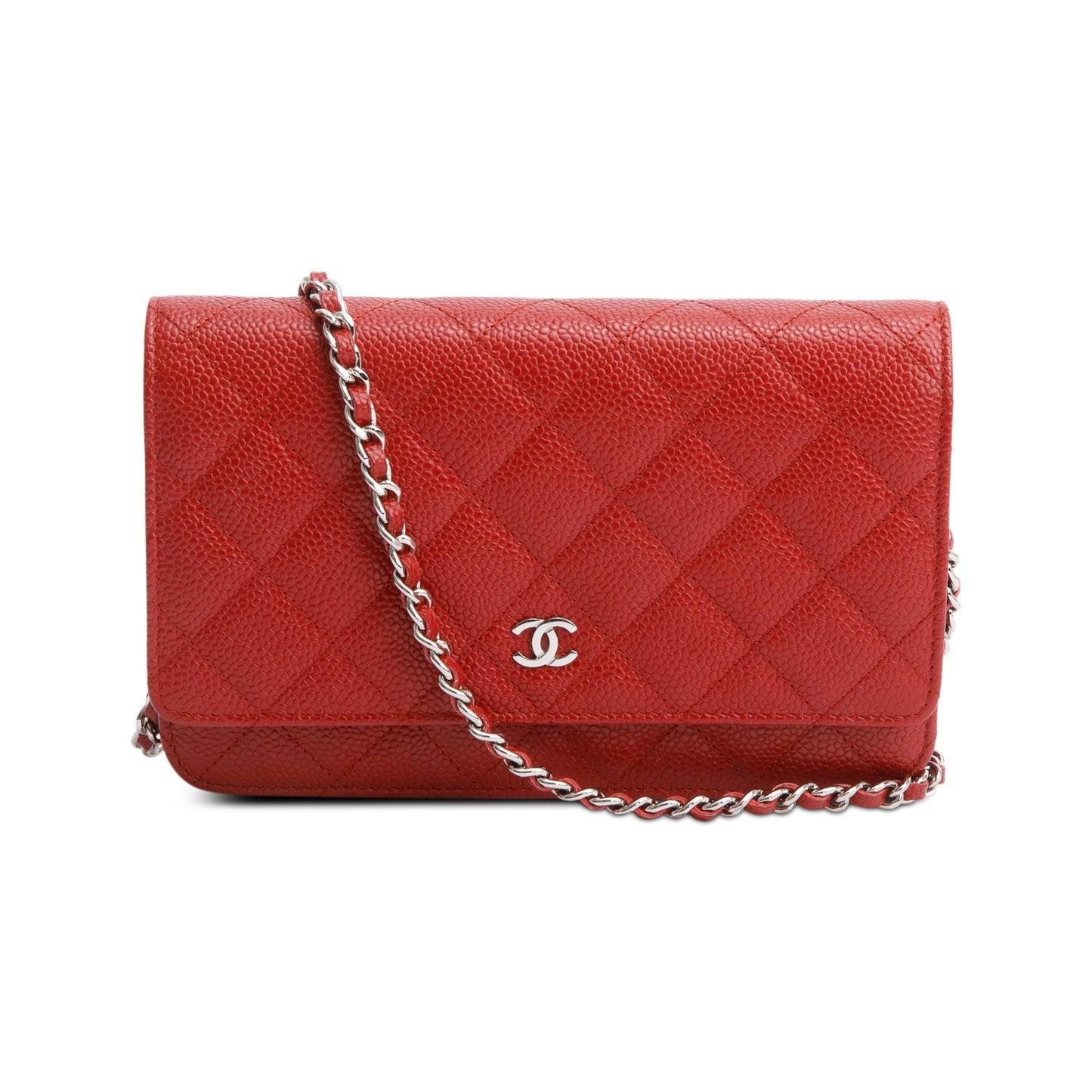 Chanel Quilted Caviar Classic on Leather Red Wallet Case 4