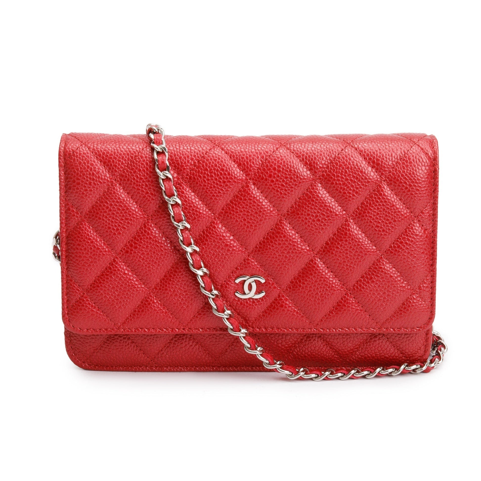 Chanel Quilted Caviar Classic on Leather Red Wallet Case