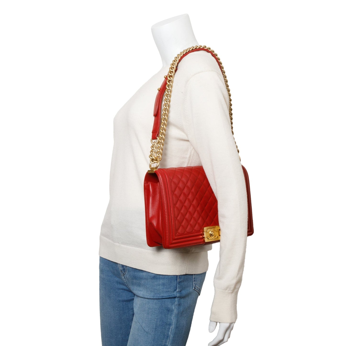 Chanel Quilted Caviar Boy Leather Red Travel Bag Authenticity Card