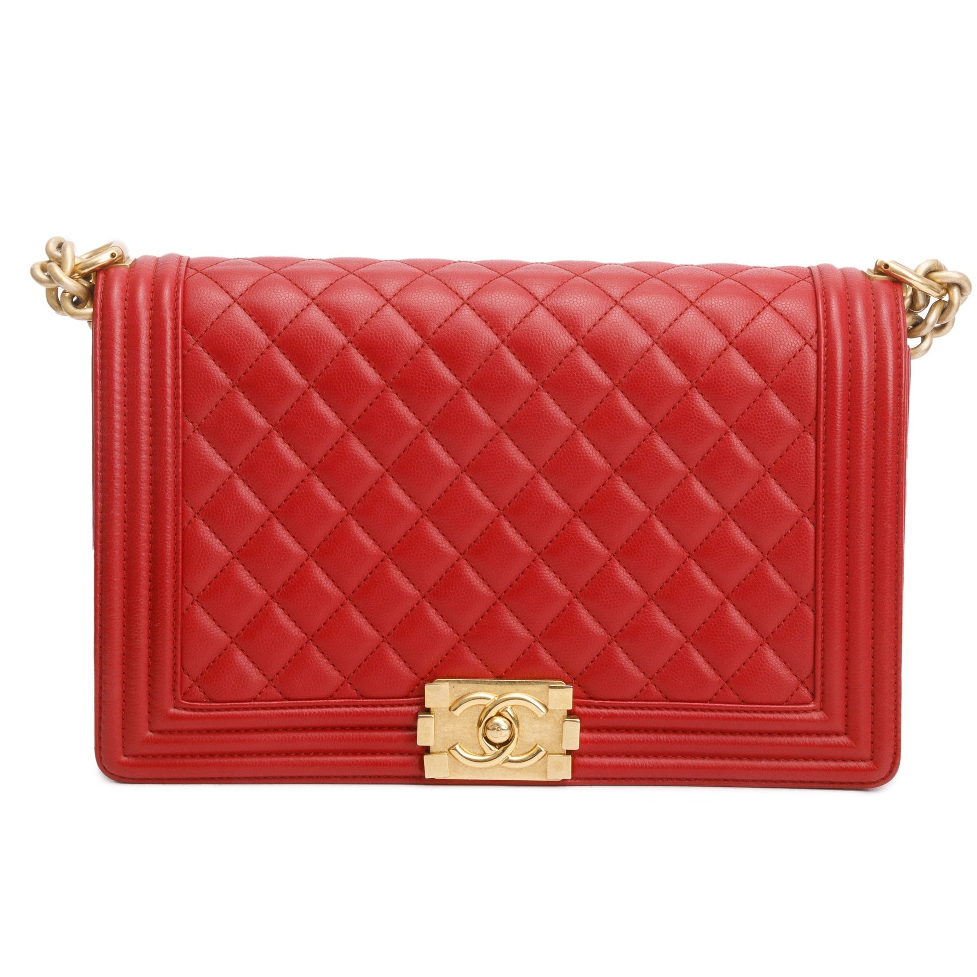 Chanel Quilted Caviar Boy Leather Red Travel Bag