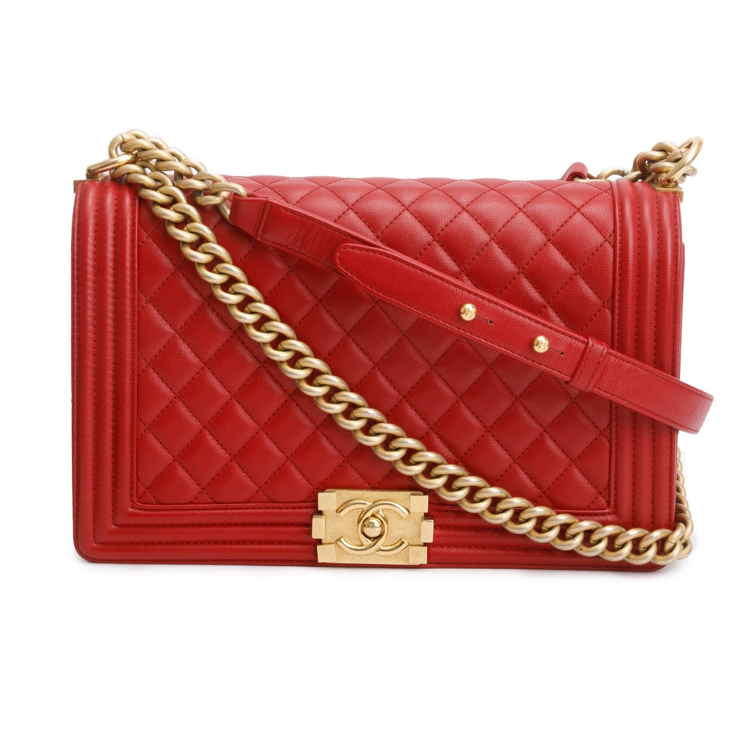 Chanel Quilted Caviar Boy Leather Red Travel Bag Authenticity Card