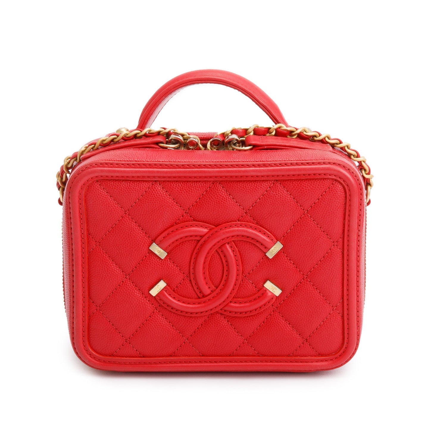 Chanel Quilted Caviar CC Filigree Vanity Leather Red Travel Bag