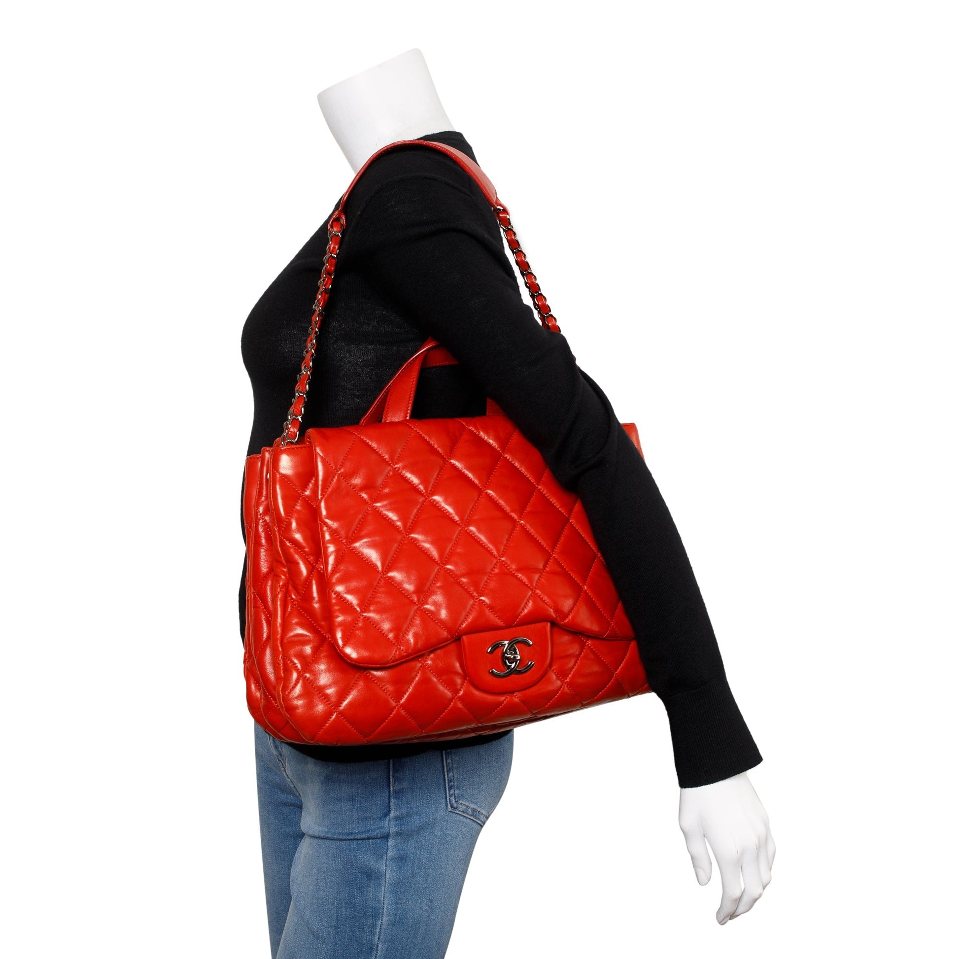 Chanel Quilted 3 Maxi Flap Leather Lambskin Red Travel Bag