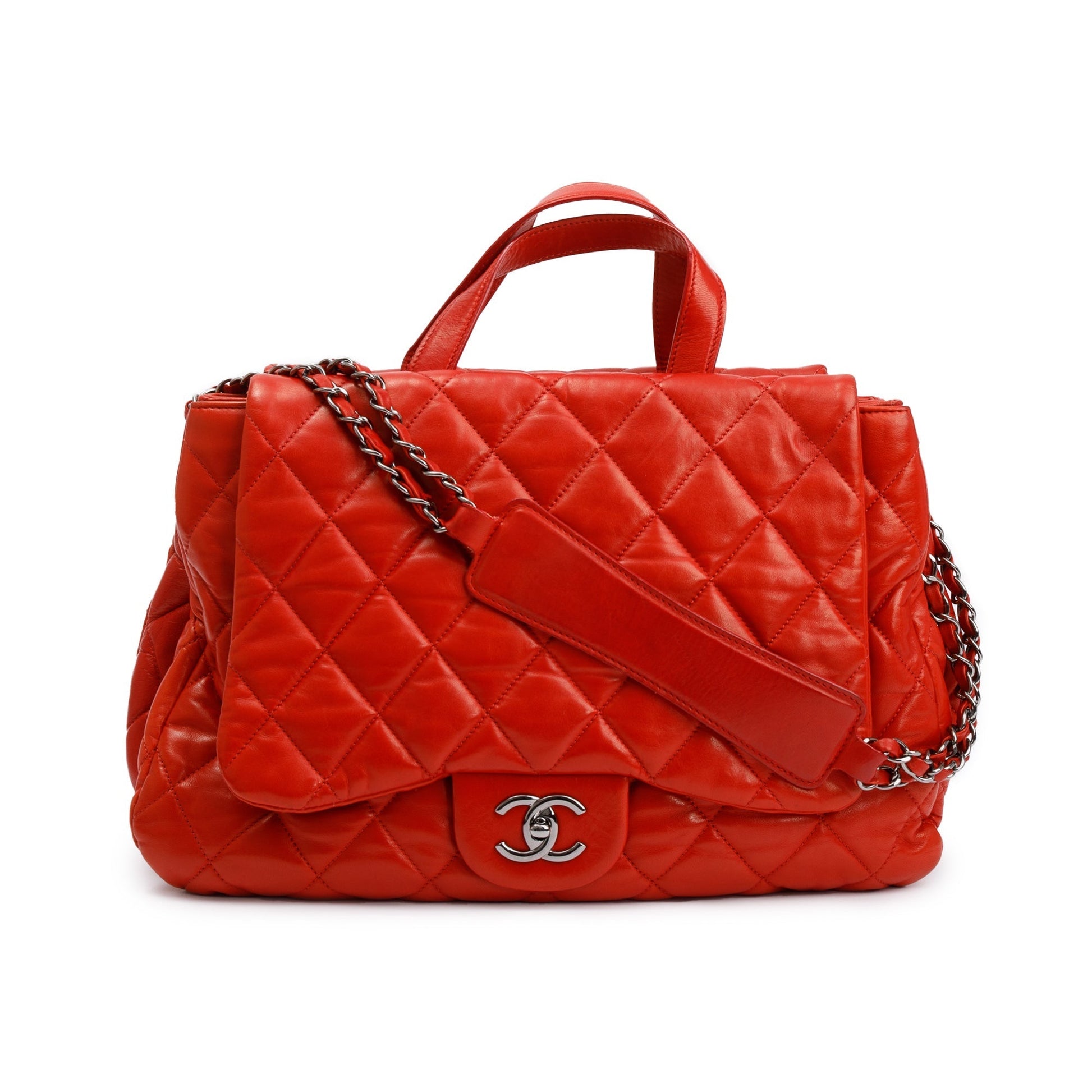 Chanel Quilted 3 Maxi Flap Leather Lambskin Red Travel Bag