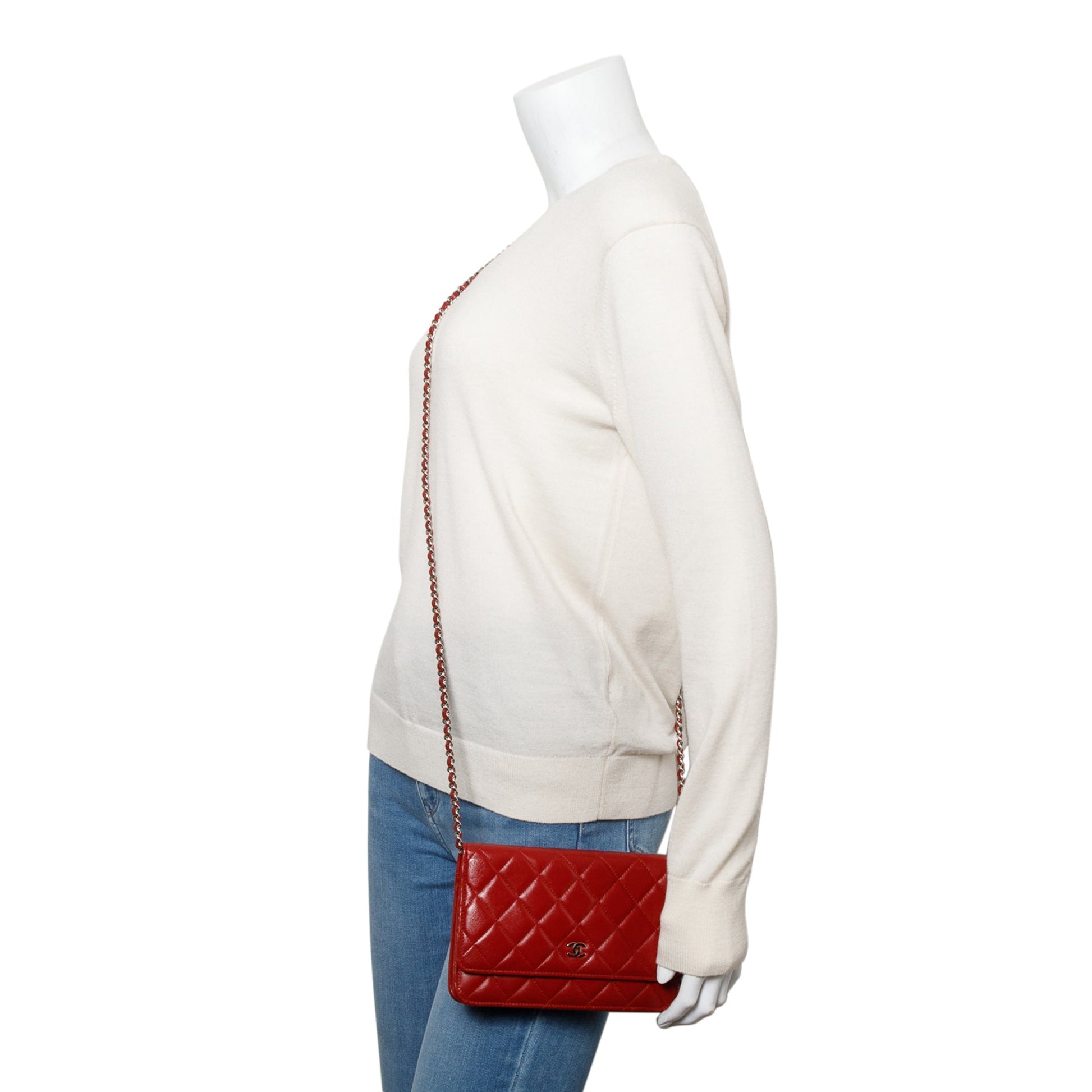 Chanel Quilted Classic on Leather Lambskin Red Wallet Case