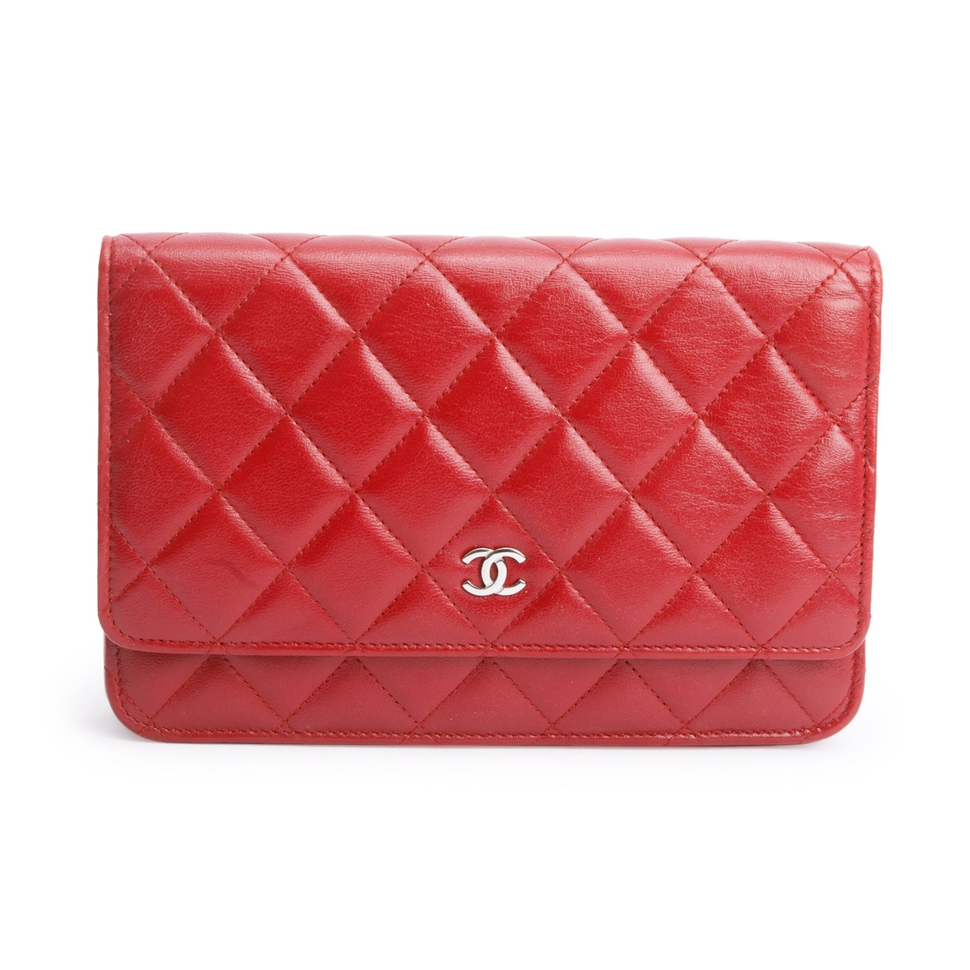 Chanel Quilted Classic on Leather Lambskin Red Wallet Case