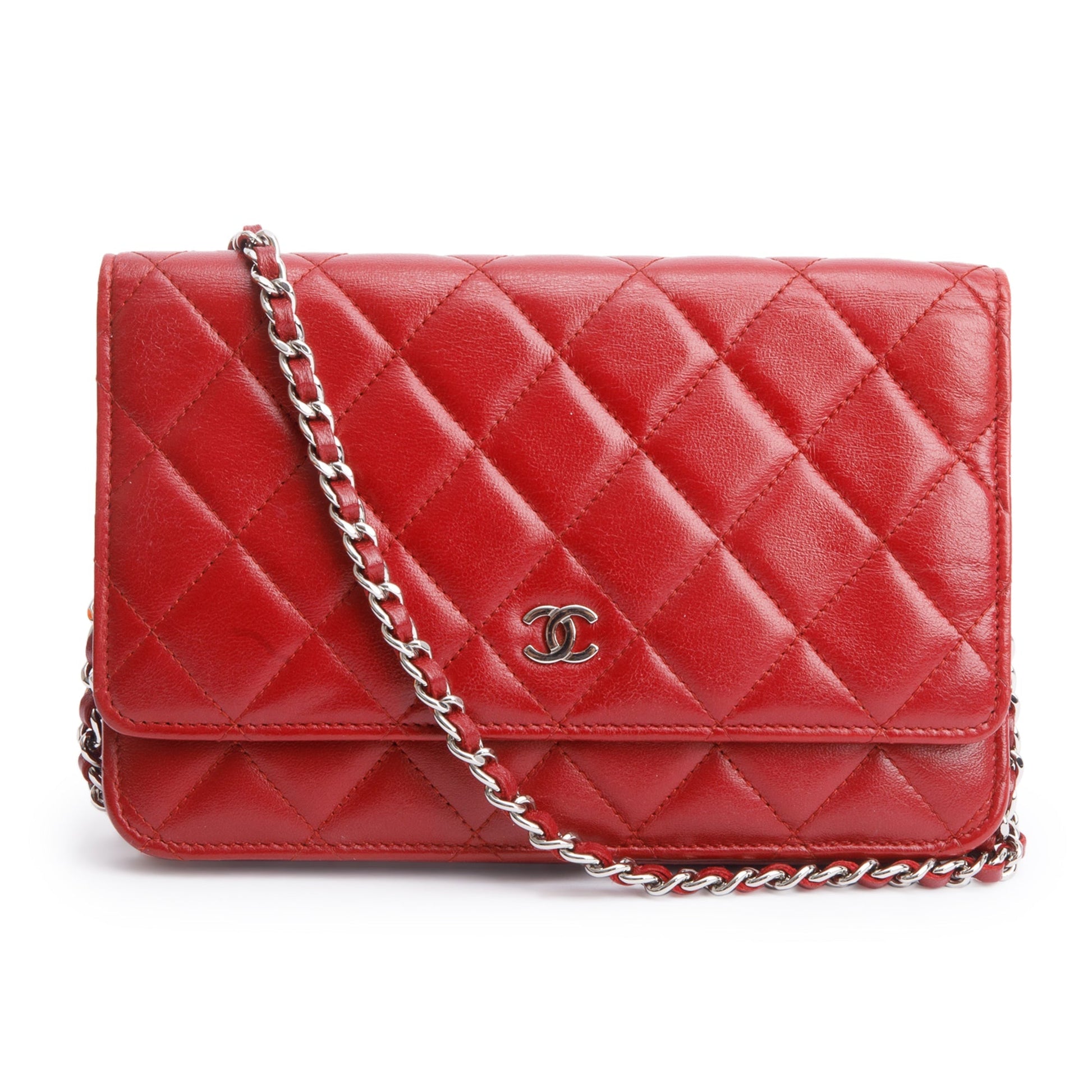 Chanel Quilted Classic on Leather Lambskin Red Wallet Case
