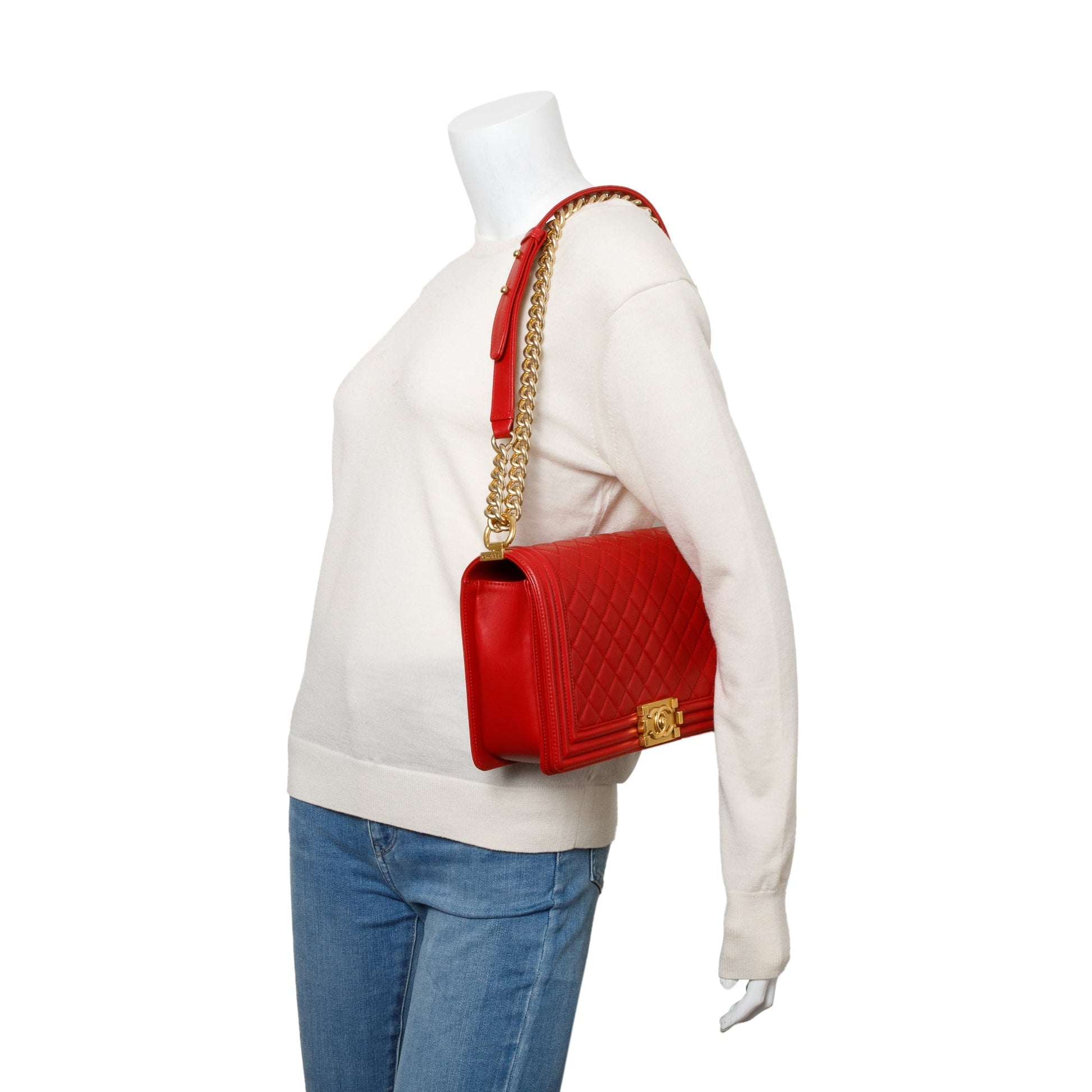 Chanel Quilted Boy Leather Lambskin Red Travel Bag