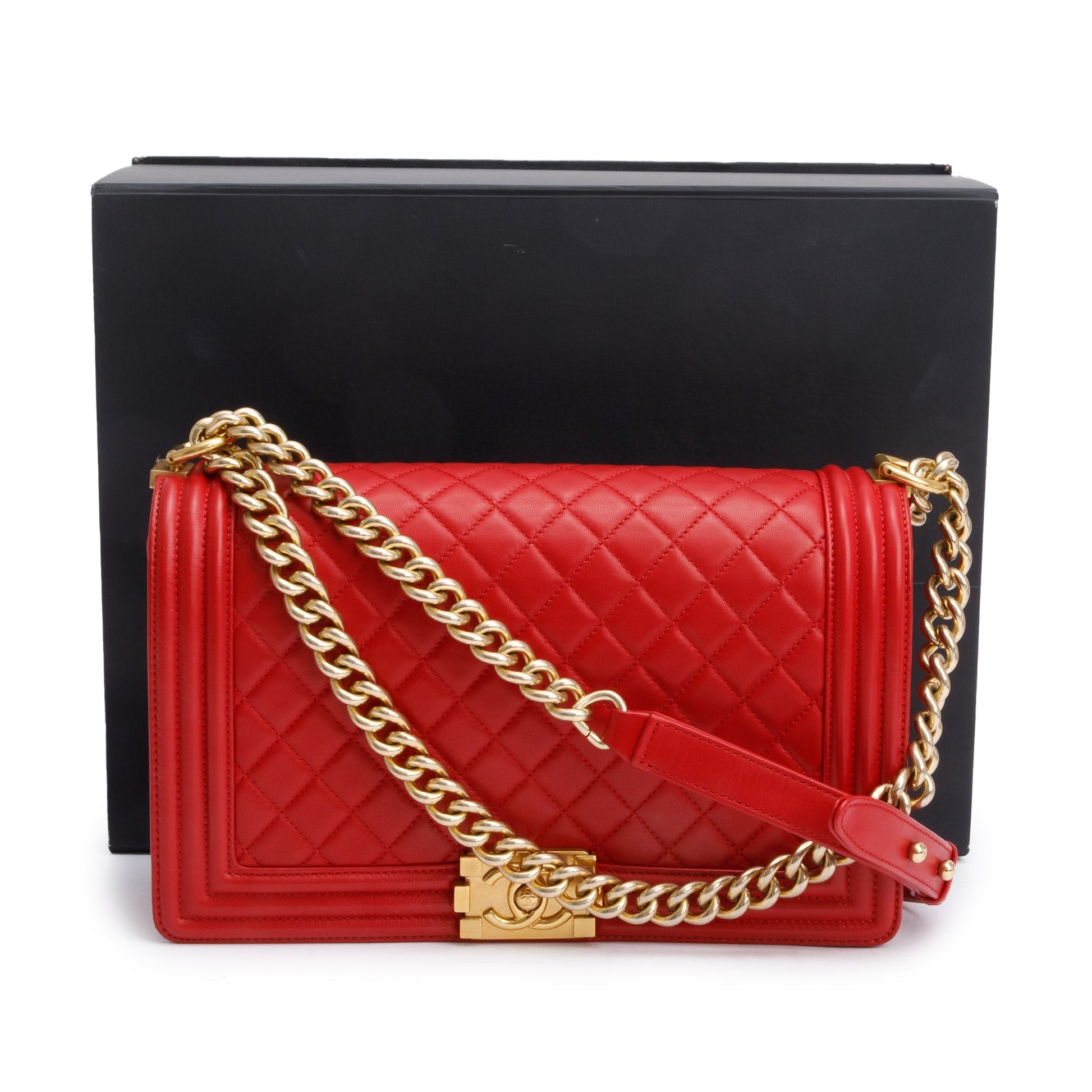 Chanel Quilted Boy Leather Lambskin Red Travel Bag