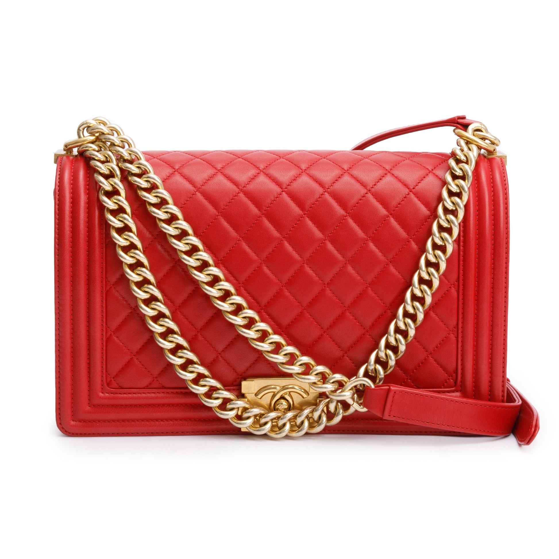 Chanel Quilted Boy Leather Lambskin Red Travel Bag