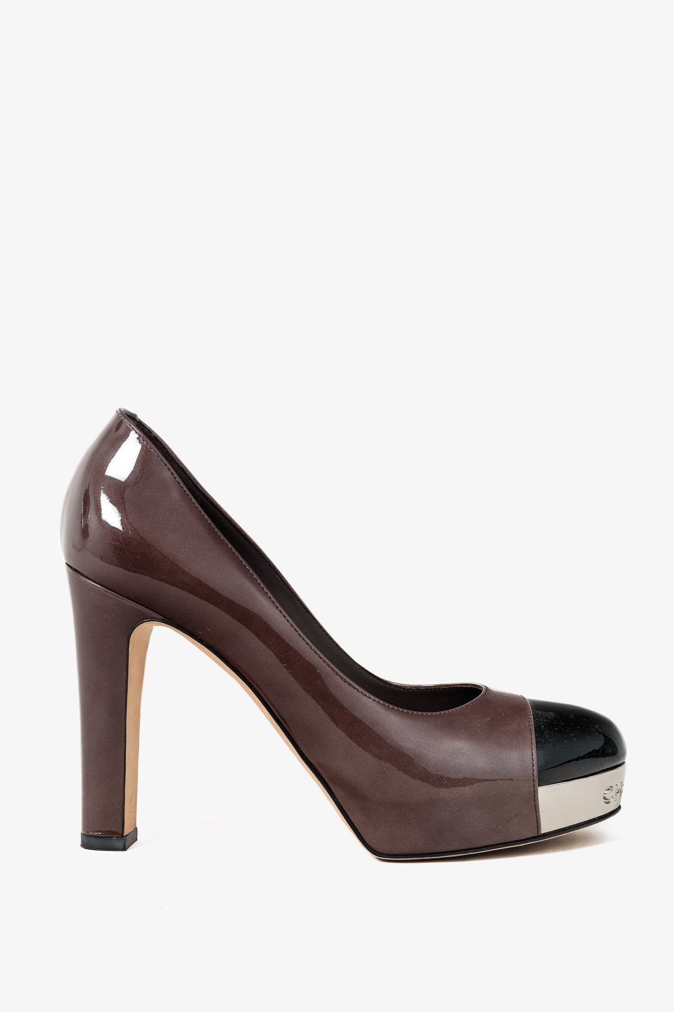 Chanel Brown Patent Leather Platform Pumps Women Shoes
