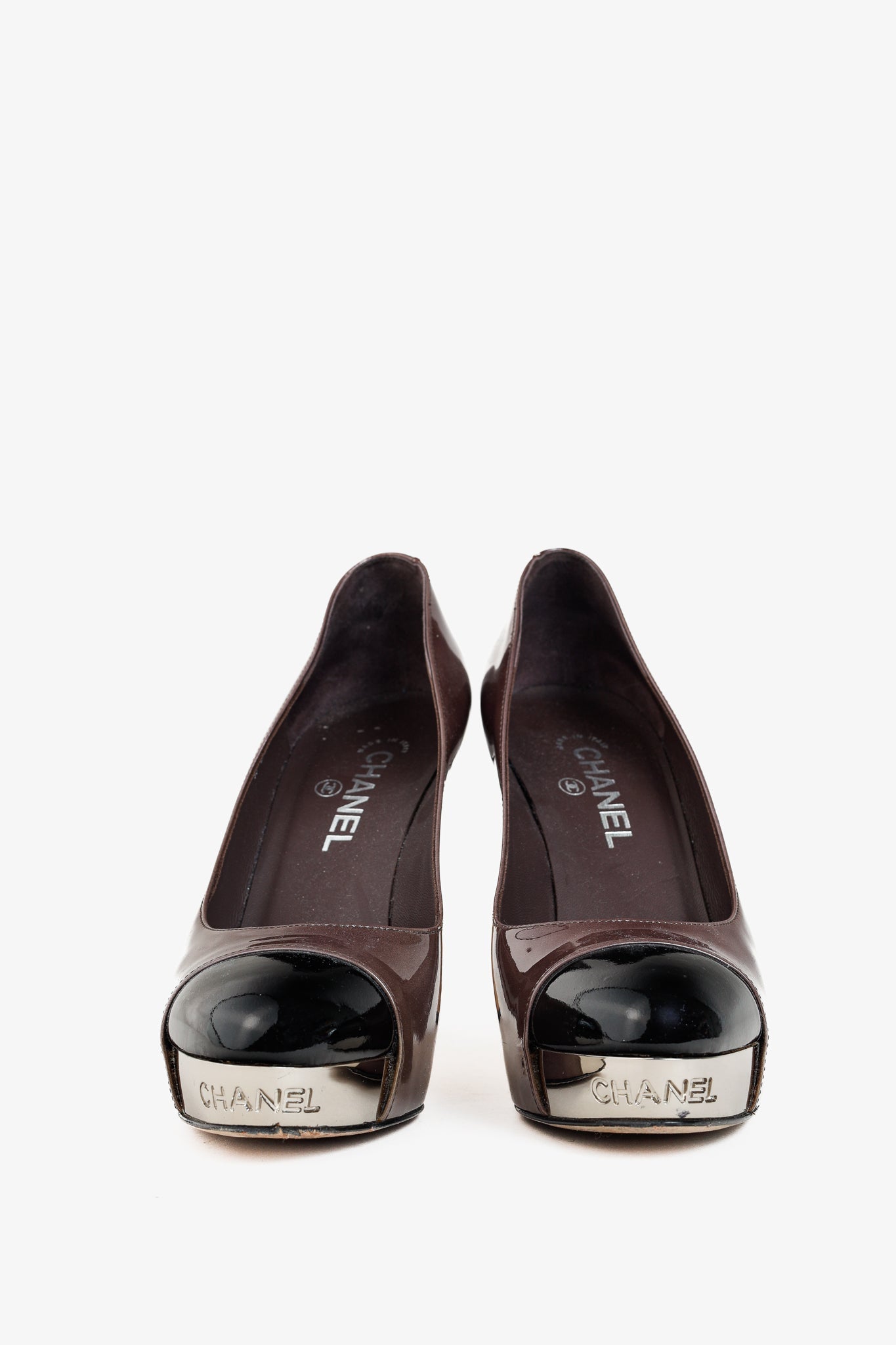 Chanel Brown Patent Leather Platform Pumps Women Shoes