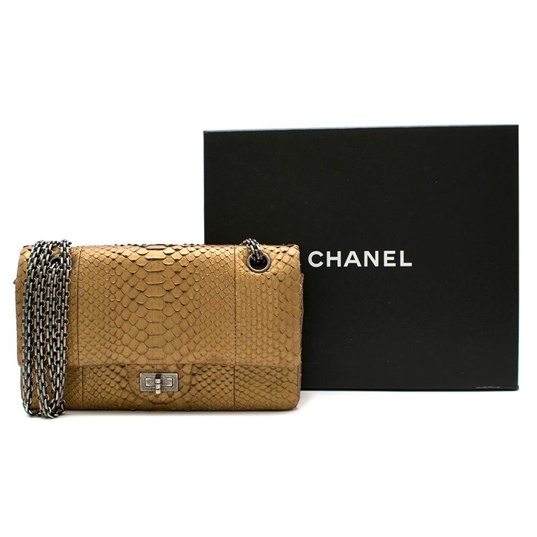 Chanel REISSUE DOUBLE JUMBO FLAP MATTE PYTHON Gold Shoulder Bag