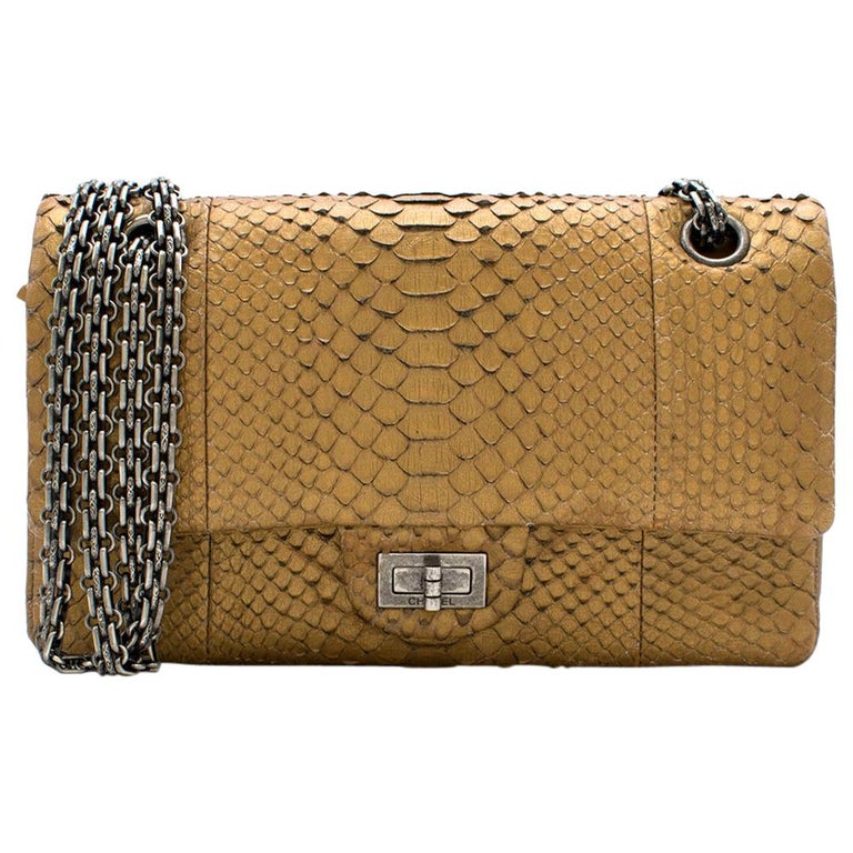 Chanel REISSUE DOUBLE JUMBO FLAP MATTE PYTHON Gold Shoulder Bag