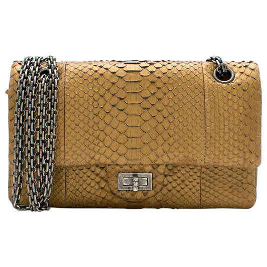 Chanel REISSUE DOUBLE JUMBO FLAP MATTE PYTHON Gold Shoulder Bag