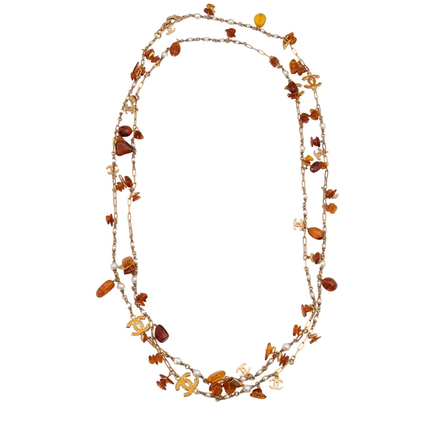 Chanel Resin Amber Cc Long Chain Necklace (Shf-Rrobvn)