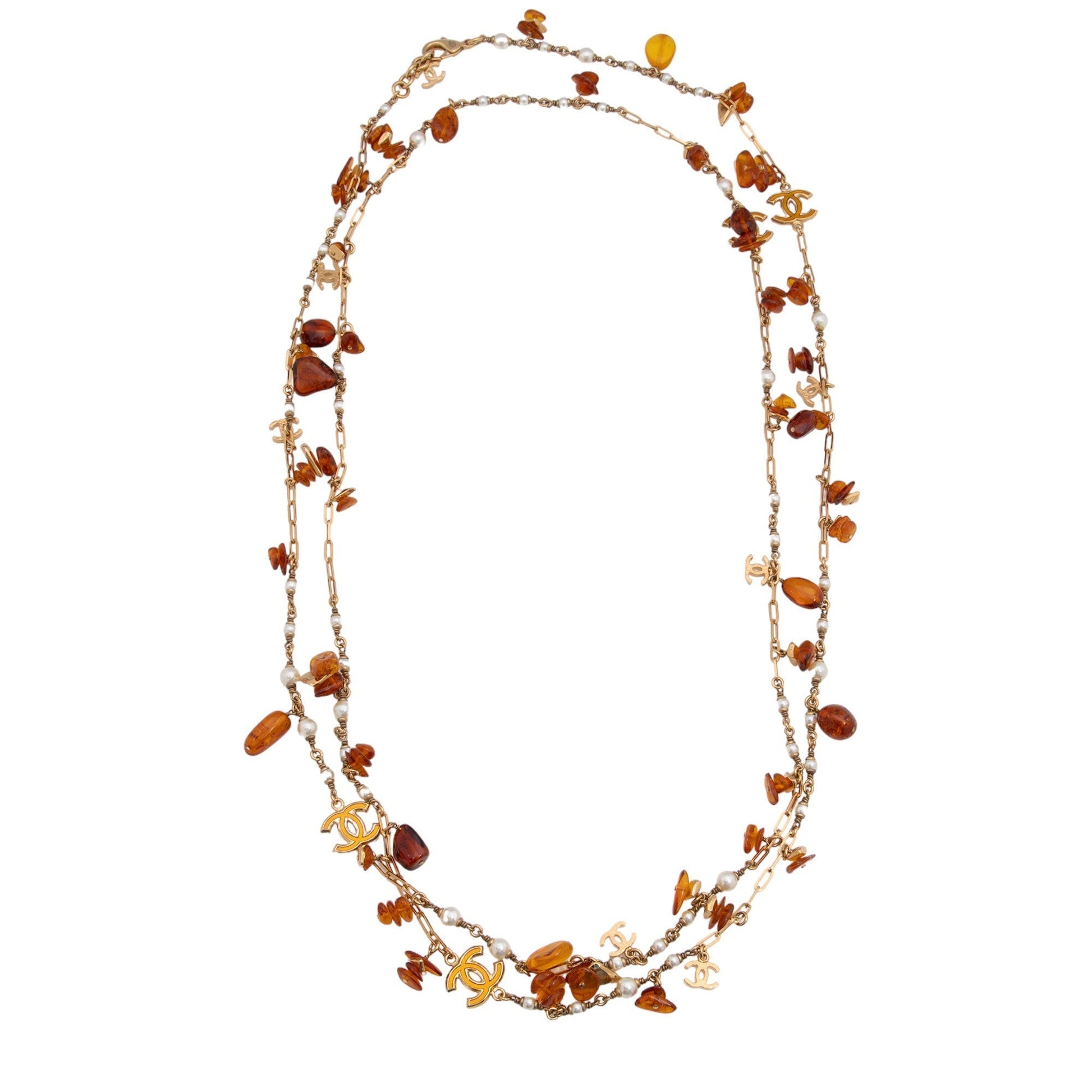 Chanel Resin Amber Cc Long Chain Necklace (Shf-Rrobvn)