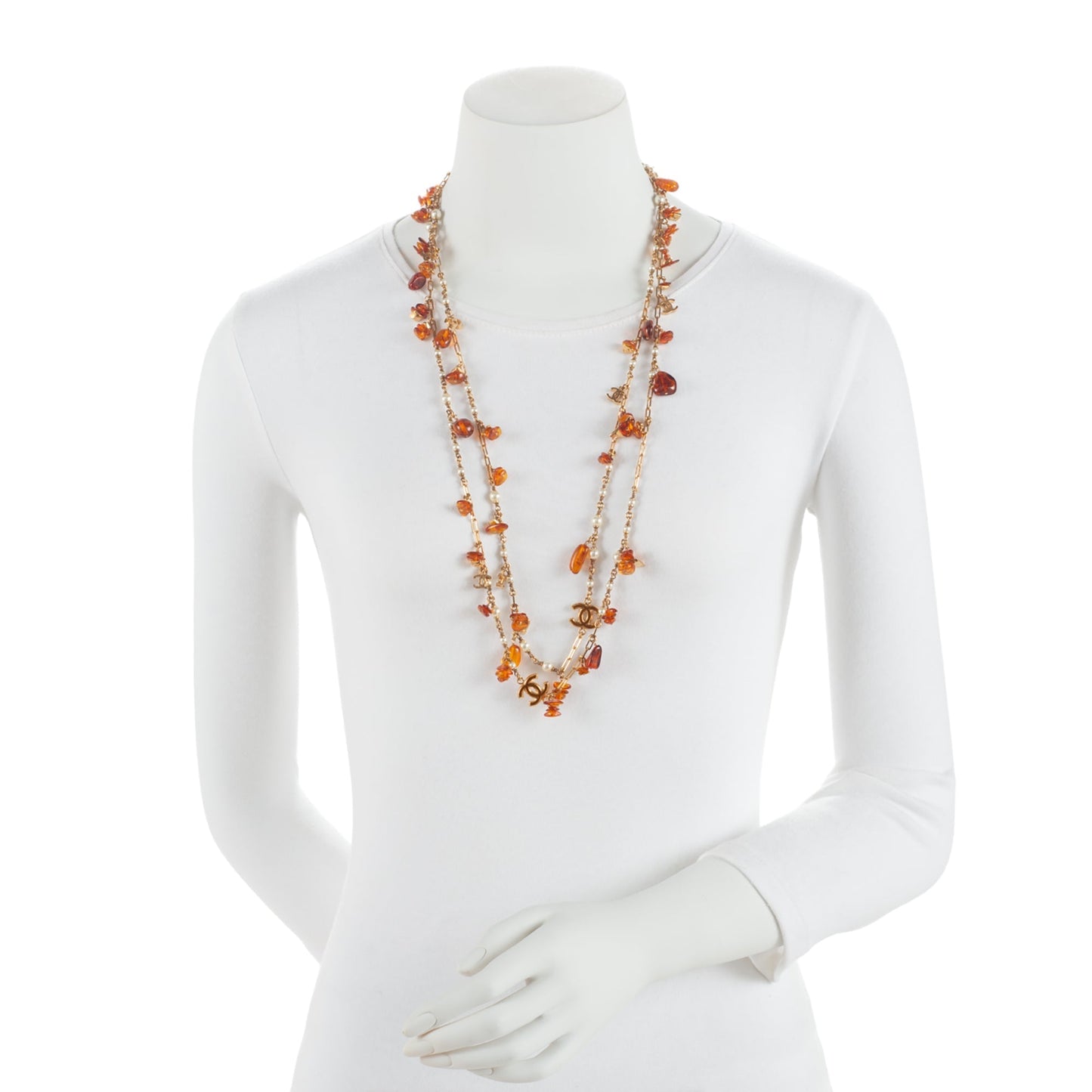 Chanel Resin Amber Cc Long Chain Necklace (Shf-Rrobvn)