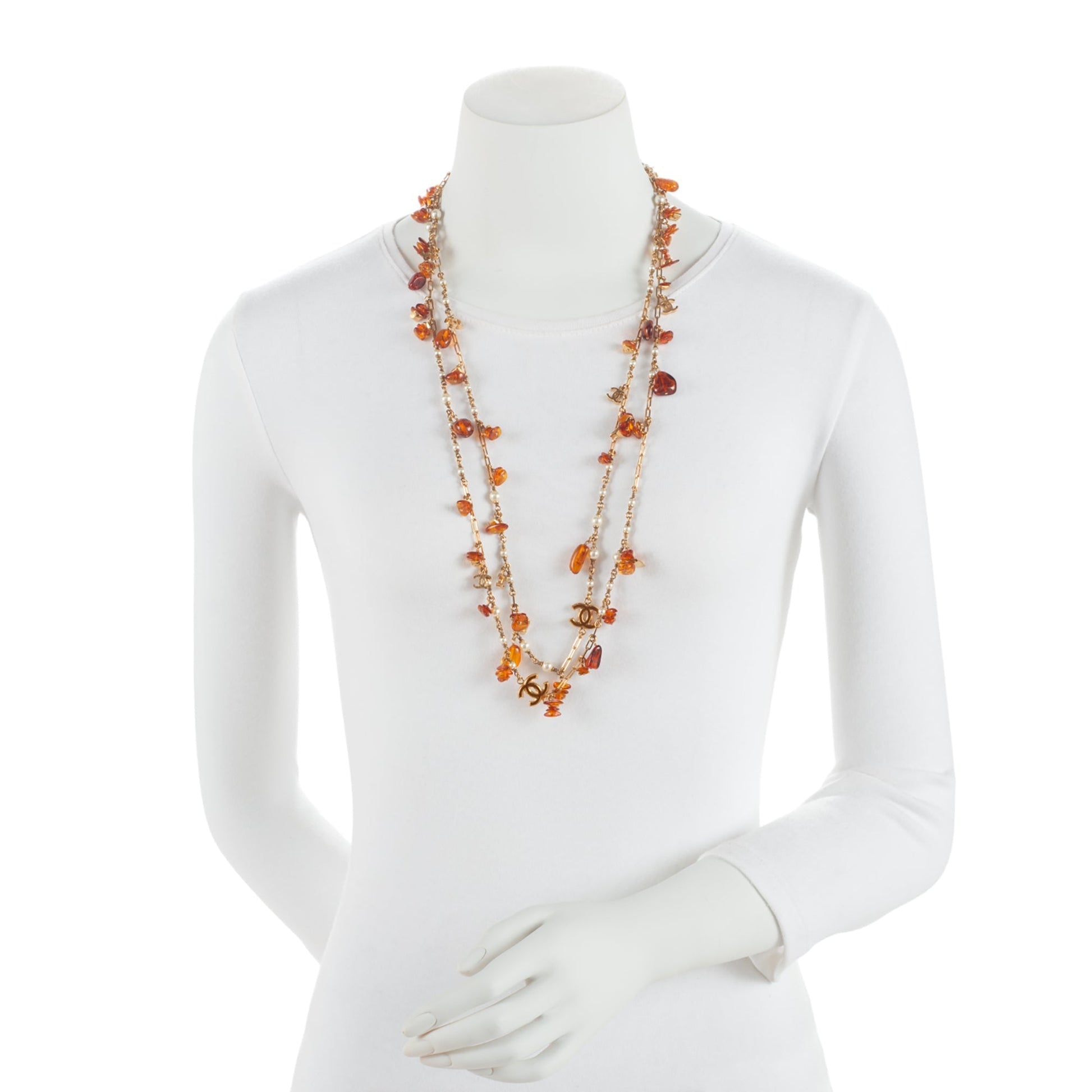 Chanel Resin Amber CC Long Chain Necklace (SHF-rroBVN)