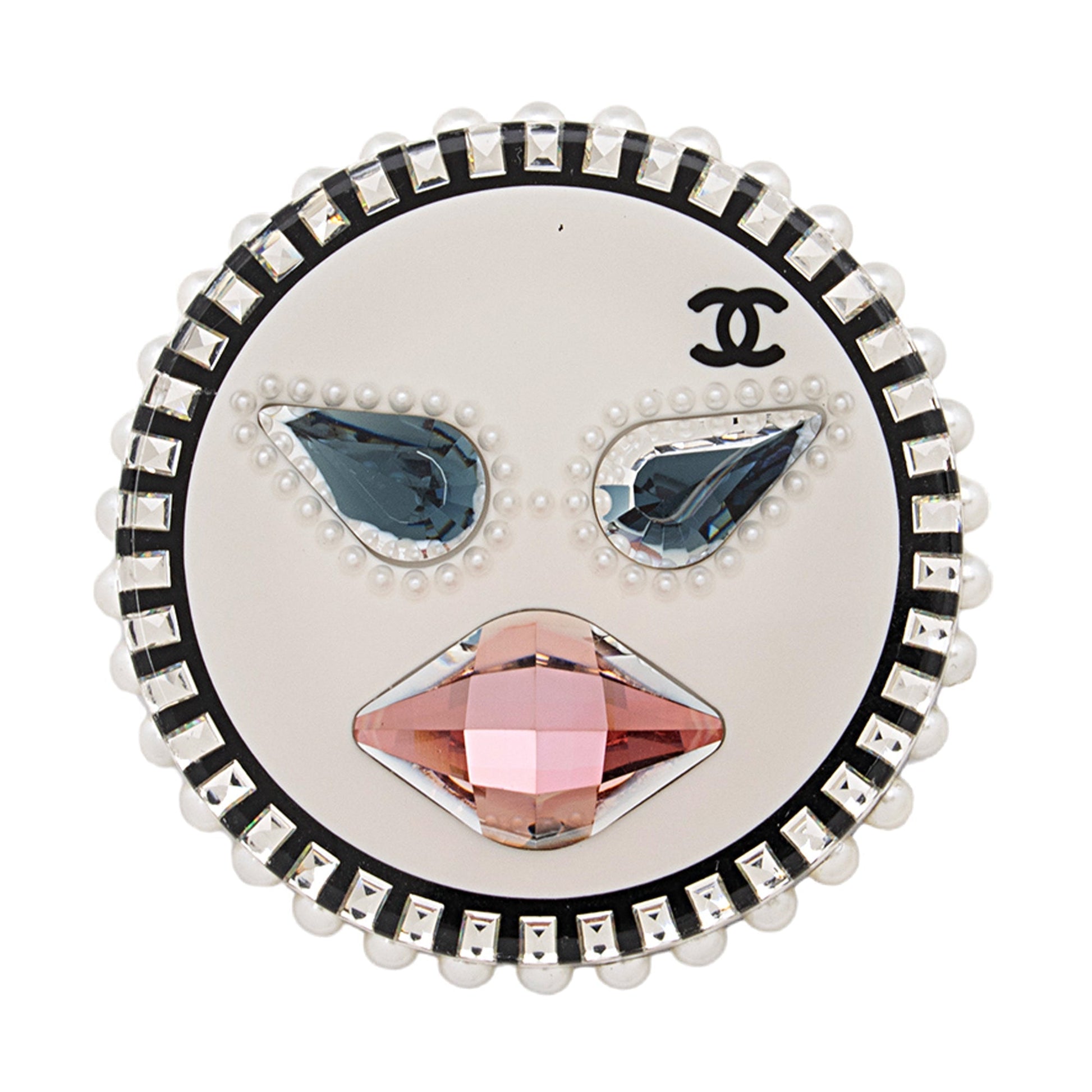 Chanel Resin Crystal Pearl Emoji CC Brooch Handbag