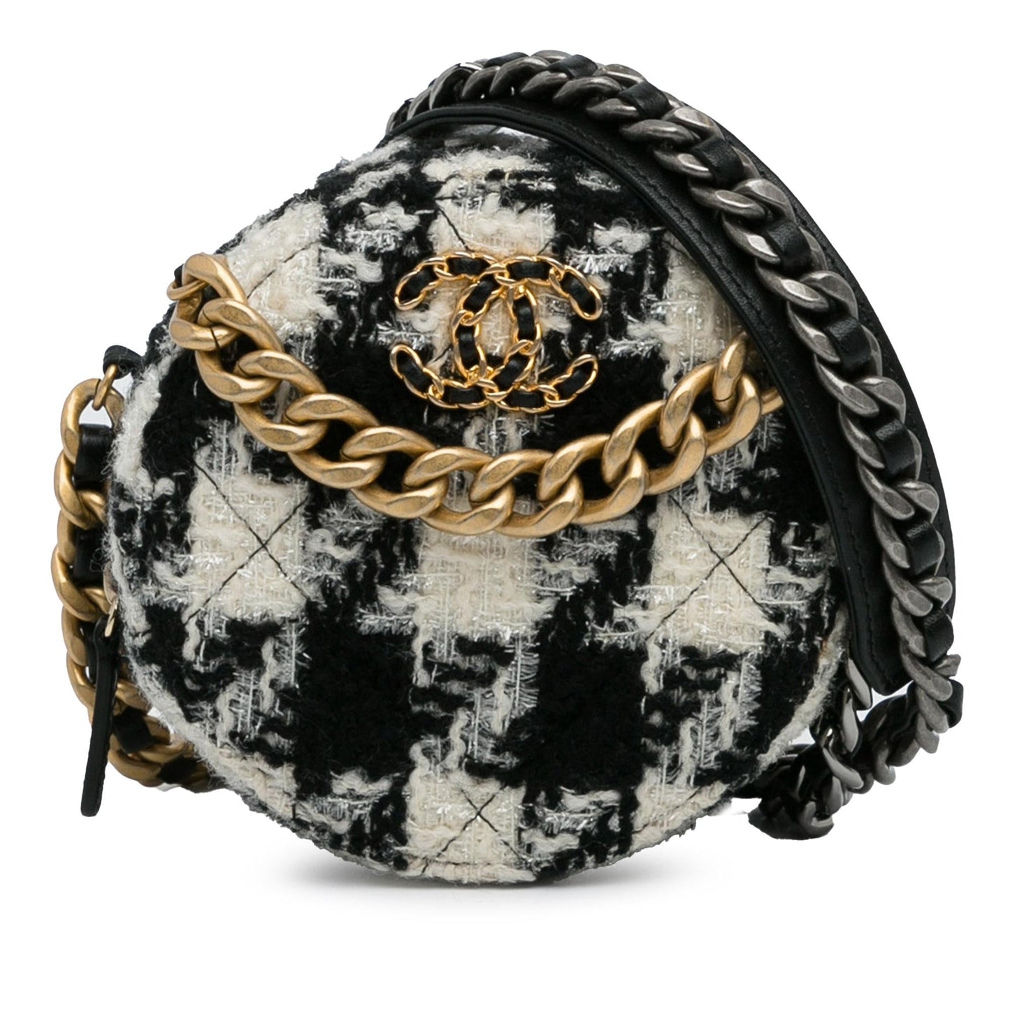 Chanel Round Tweed 19 Lambskin Coin Purse Wallet Case