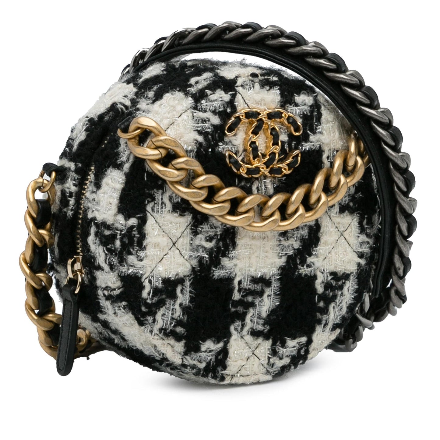 Chanel Round Tweed 19 Lambskin Coin Purse Wallet Case