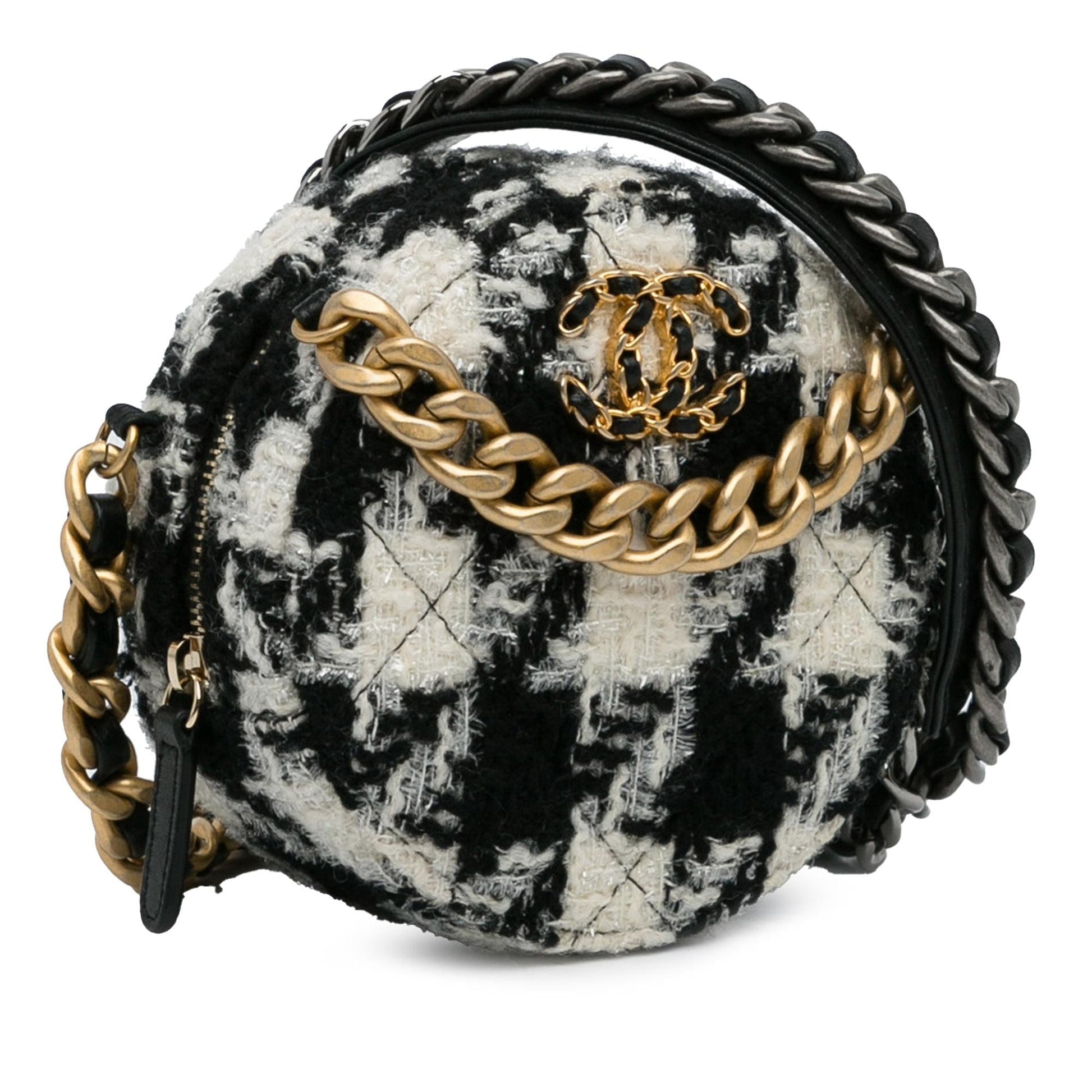 Chanel Round Tweed 19 Lambskin Coin Purse Wallet Case