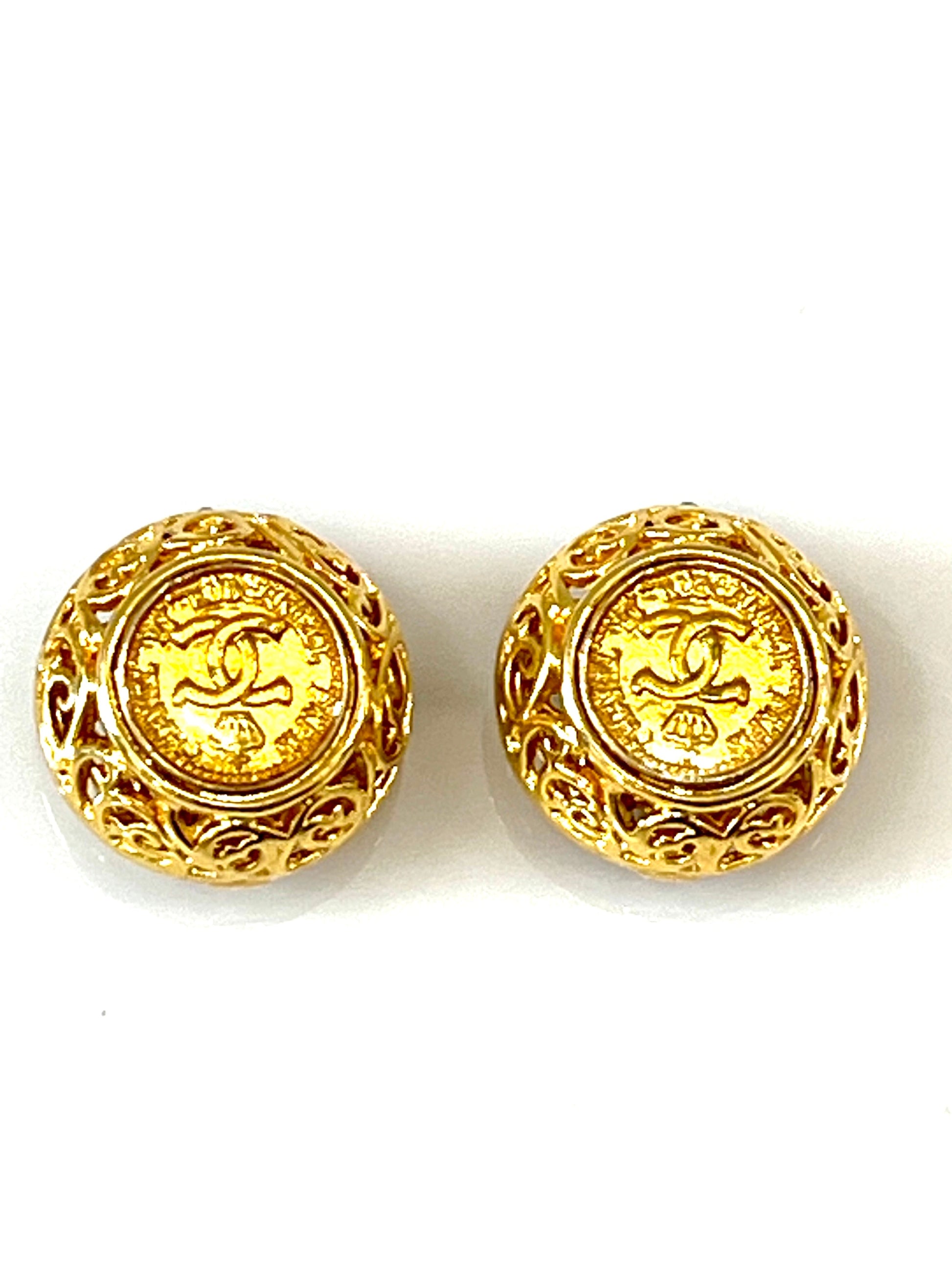 Chanel Rubcamel Paris 1980's Logo Clip on Earrings
