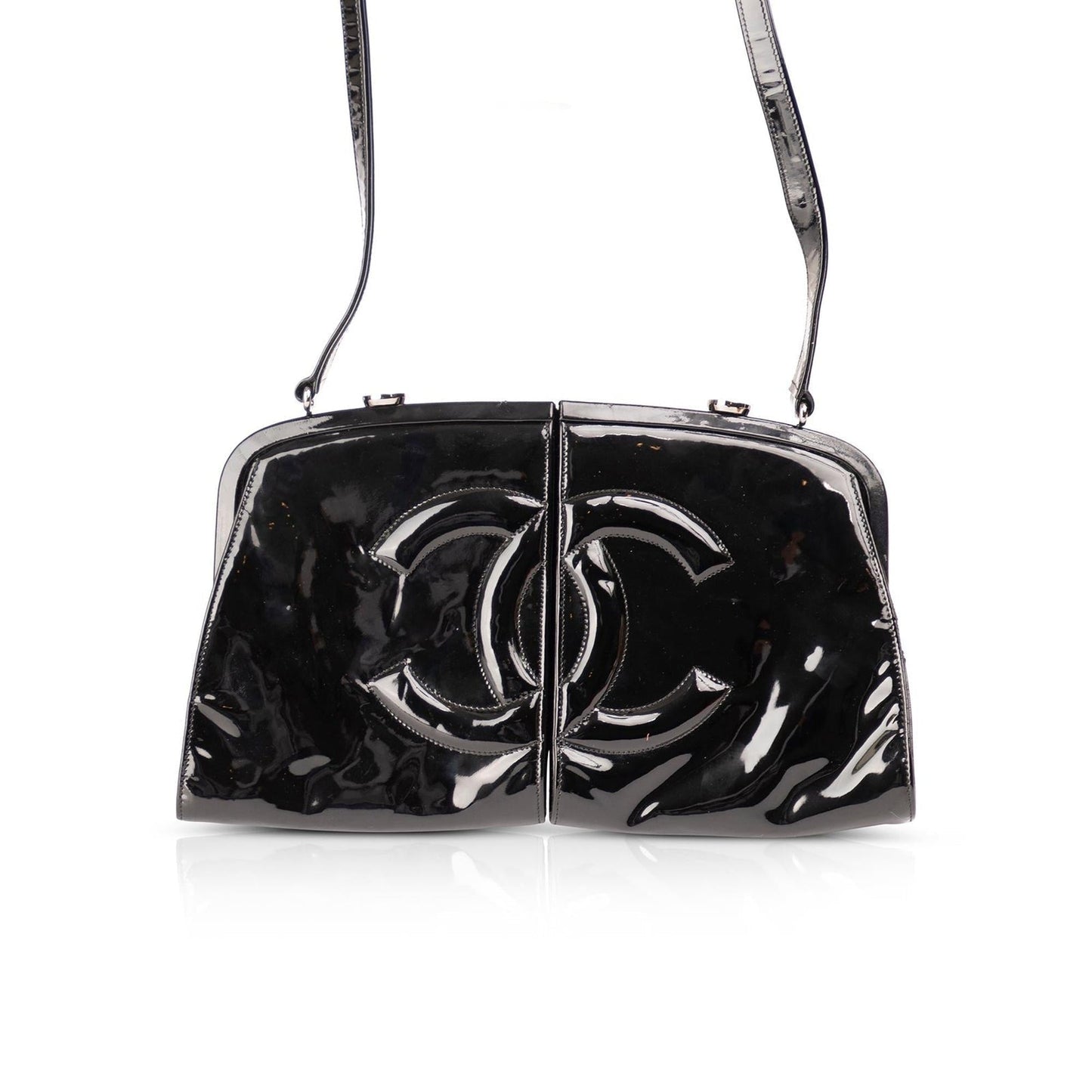 Chanel Runway Patent Double Split Frame Leather Travel Bag