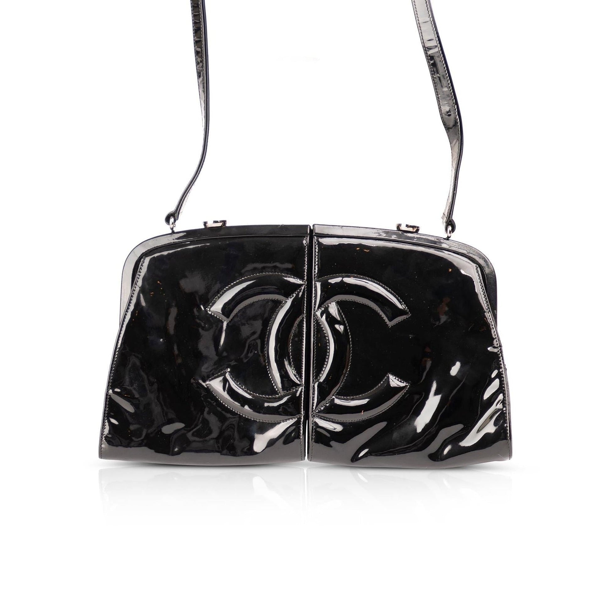 Chanel Runway Patent Double Split Frame Leather Travel Bag