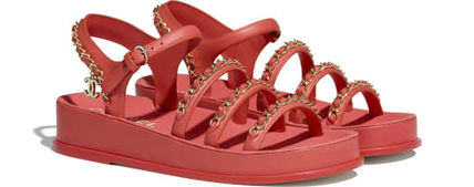 Chanel Leather Sandals Red for Women