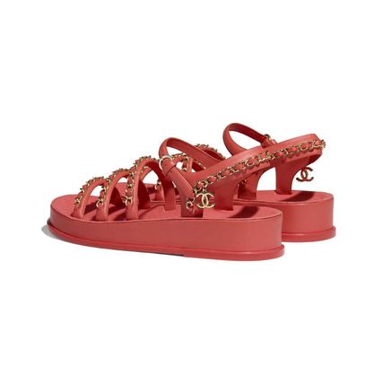 Chanel Leather Sandals Red for Women