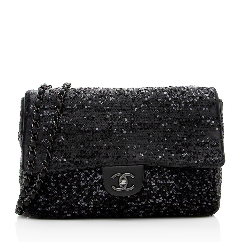 Chanel Sequin Embroidered Classic Flap SHF Shoulder Bag