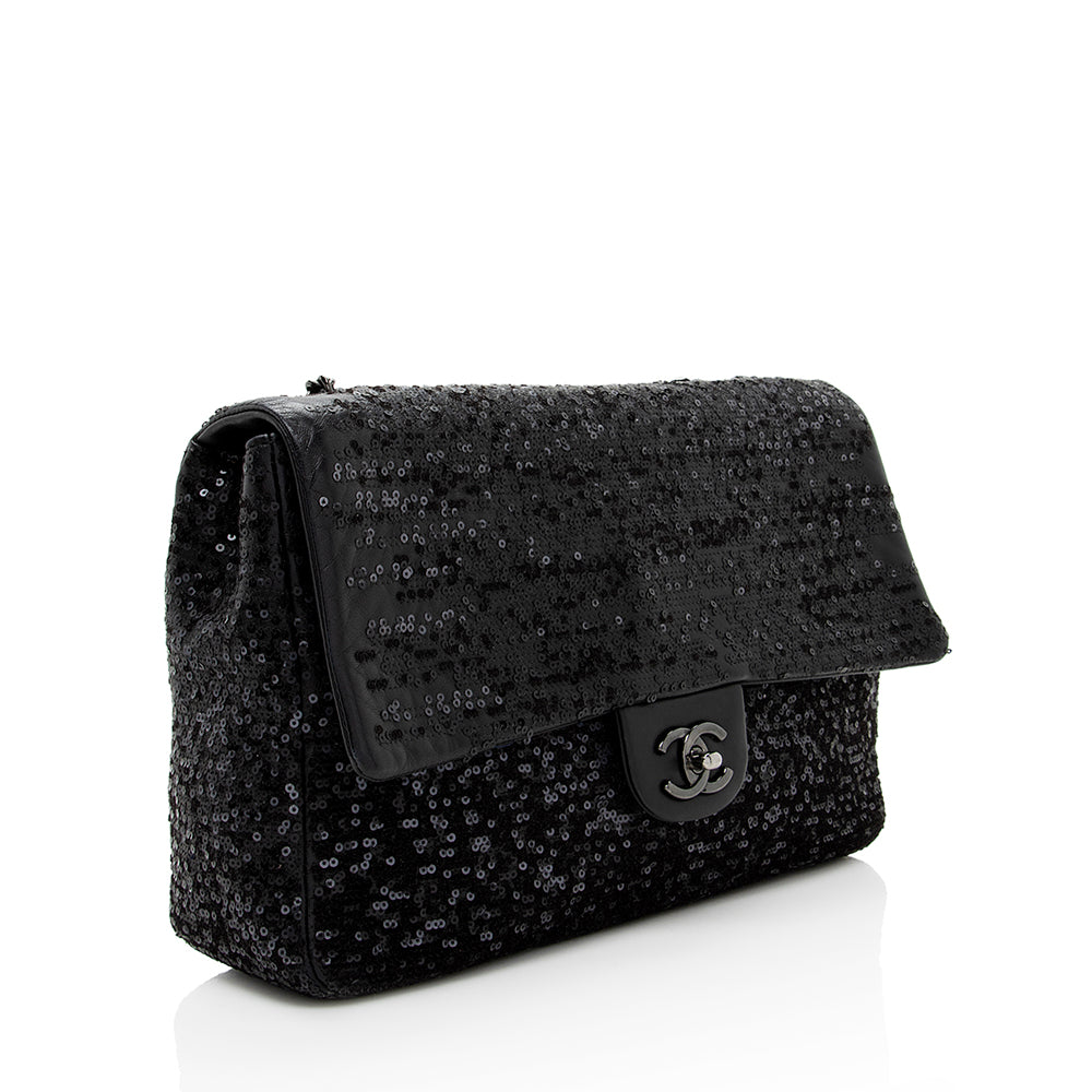 Chanel Sequin Embroidered Classic Flap SHF Shoulder Bag