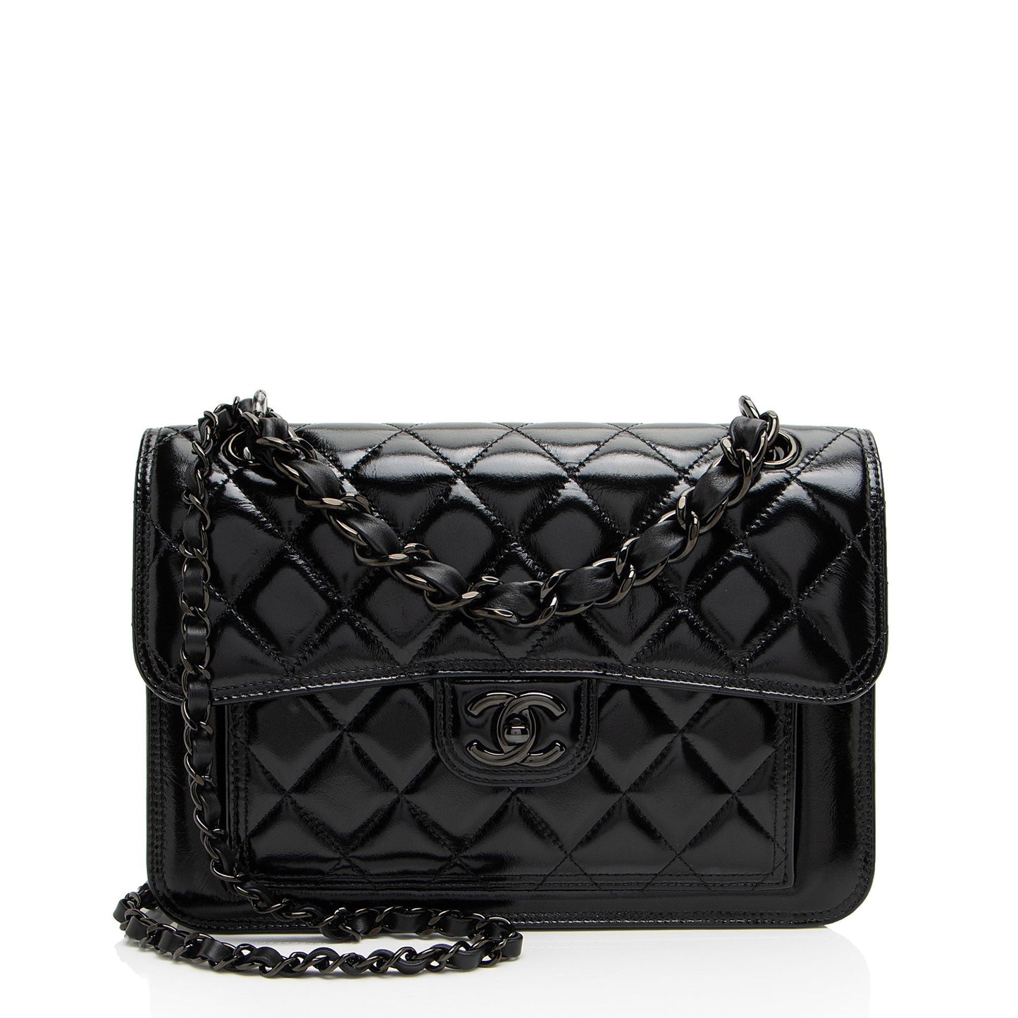 Chanel Shiny Crumpled Calfskin So Double You Black Shoulder Bag
