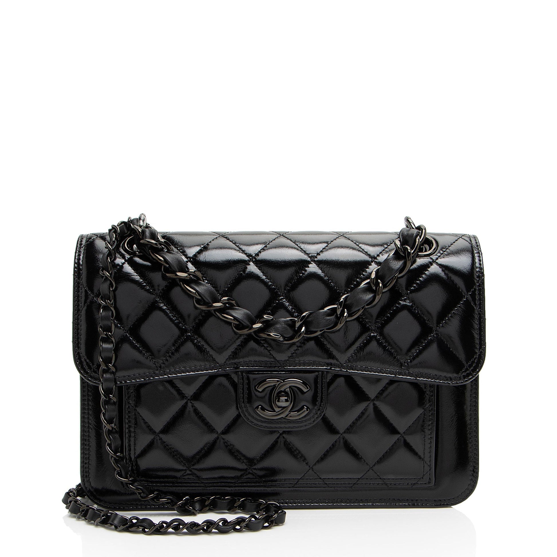 Chanel Shiny Crumpled Calfskin So Double You Black Shoulder Bag