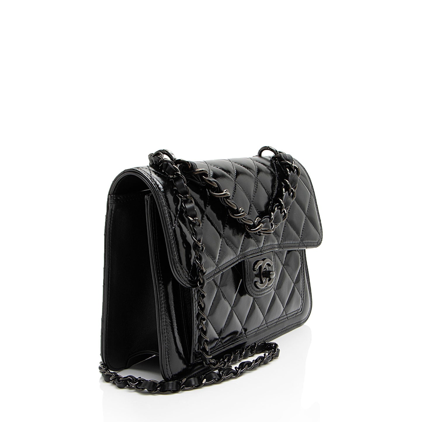 Chanel Shiny Crumpled Calfskin So Double You Black Shoulder Bag