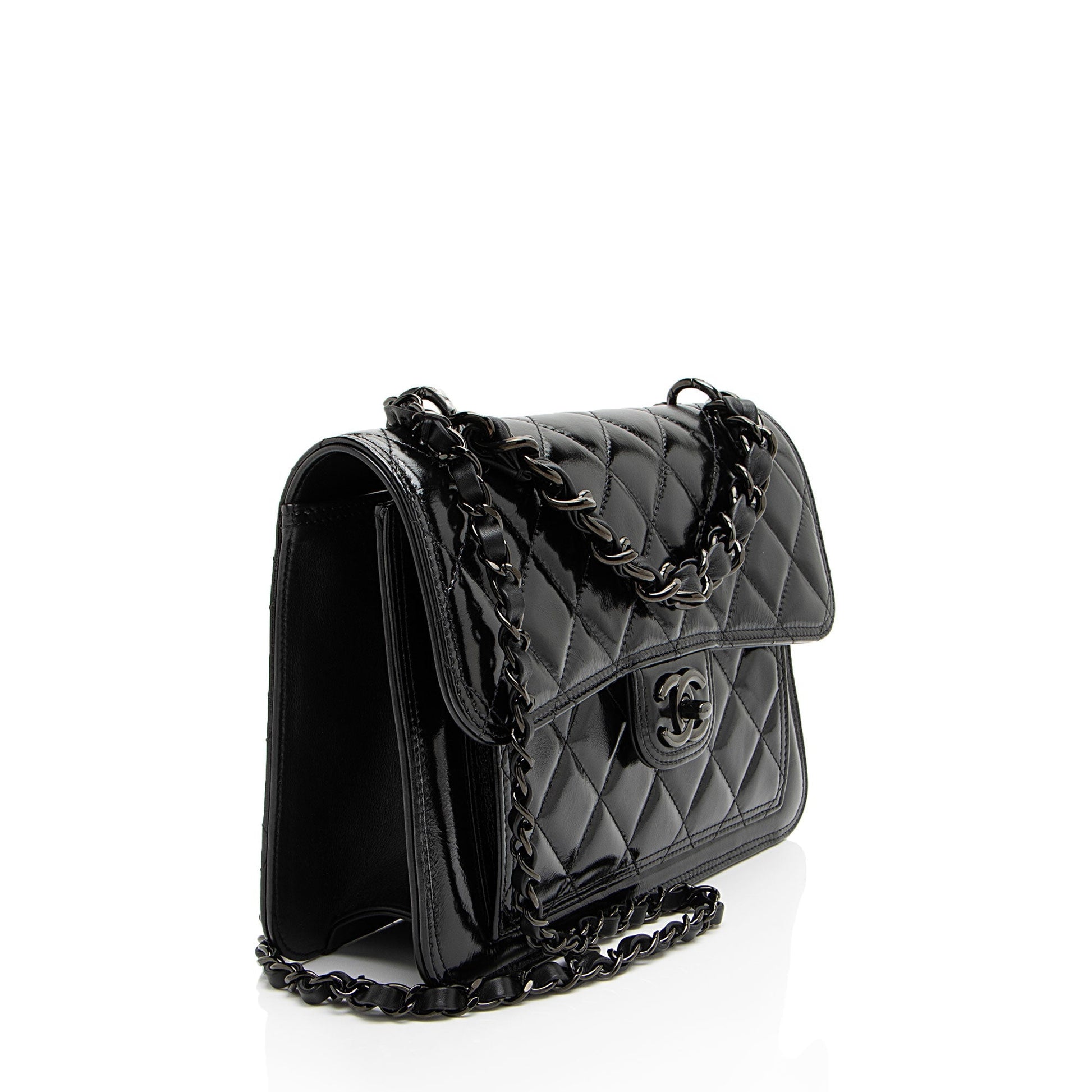 Chanel Shiny Crumpled Calfskin So Double You Black Shoulder Bag