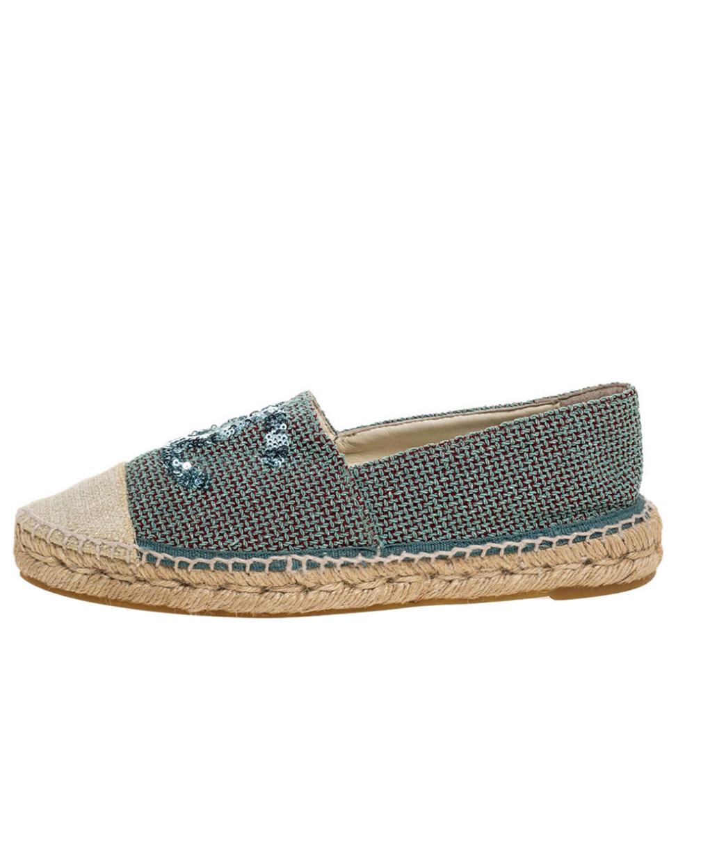 Chanel Green/beige Canvas Sequin CC Espadrille Flats for Women