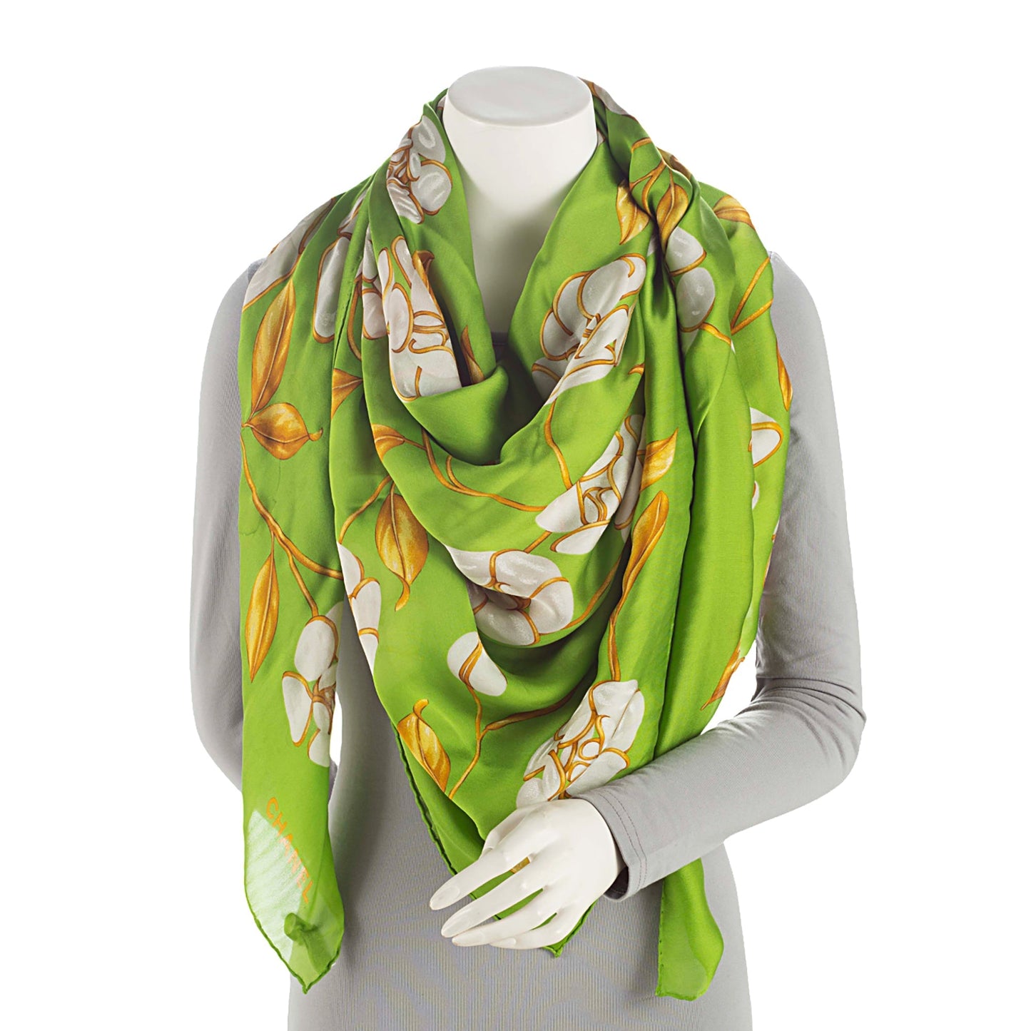 Chanel Silk Camellia 140cm Shawl SHF-qWZAwc Scarf