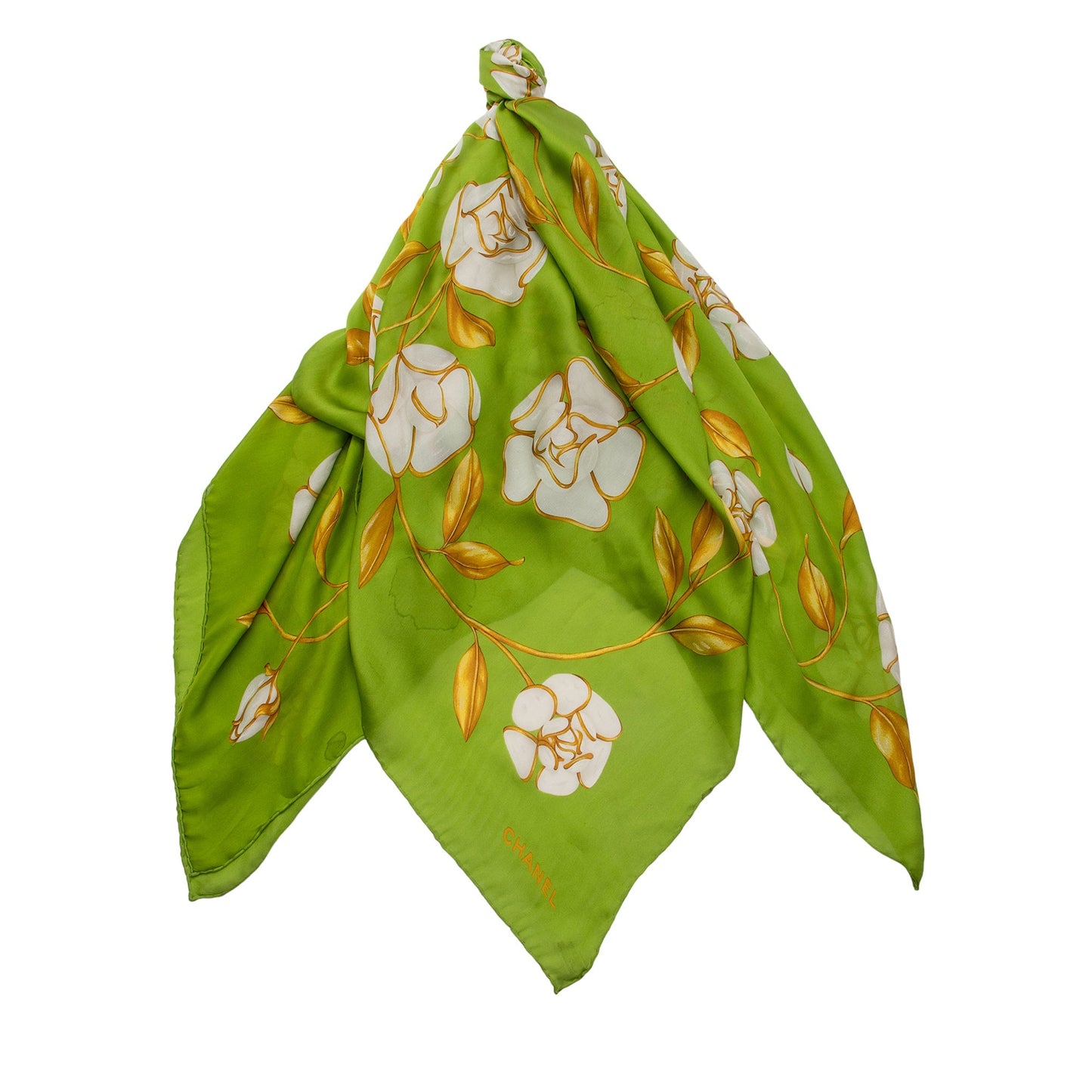 Chanel Silk Camellia 140cm Shawl SHF-qWZAwc Scarf