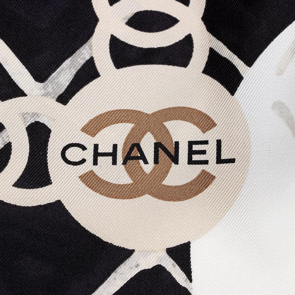 Chanel Silk Camellia CC Square Scarf SHF