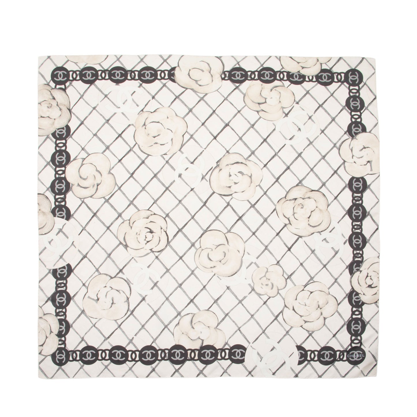 Chanel Silk Camellia CC Square Scarf SHF-uNAJam