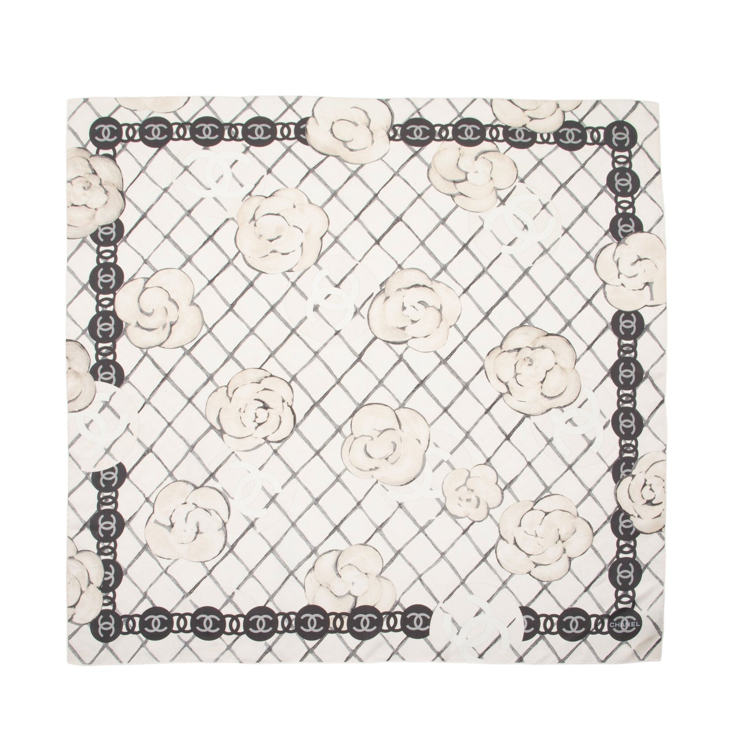 Chanel Silk Camellia CC Square Scarf (SHF-uNAJam)